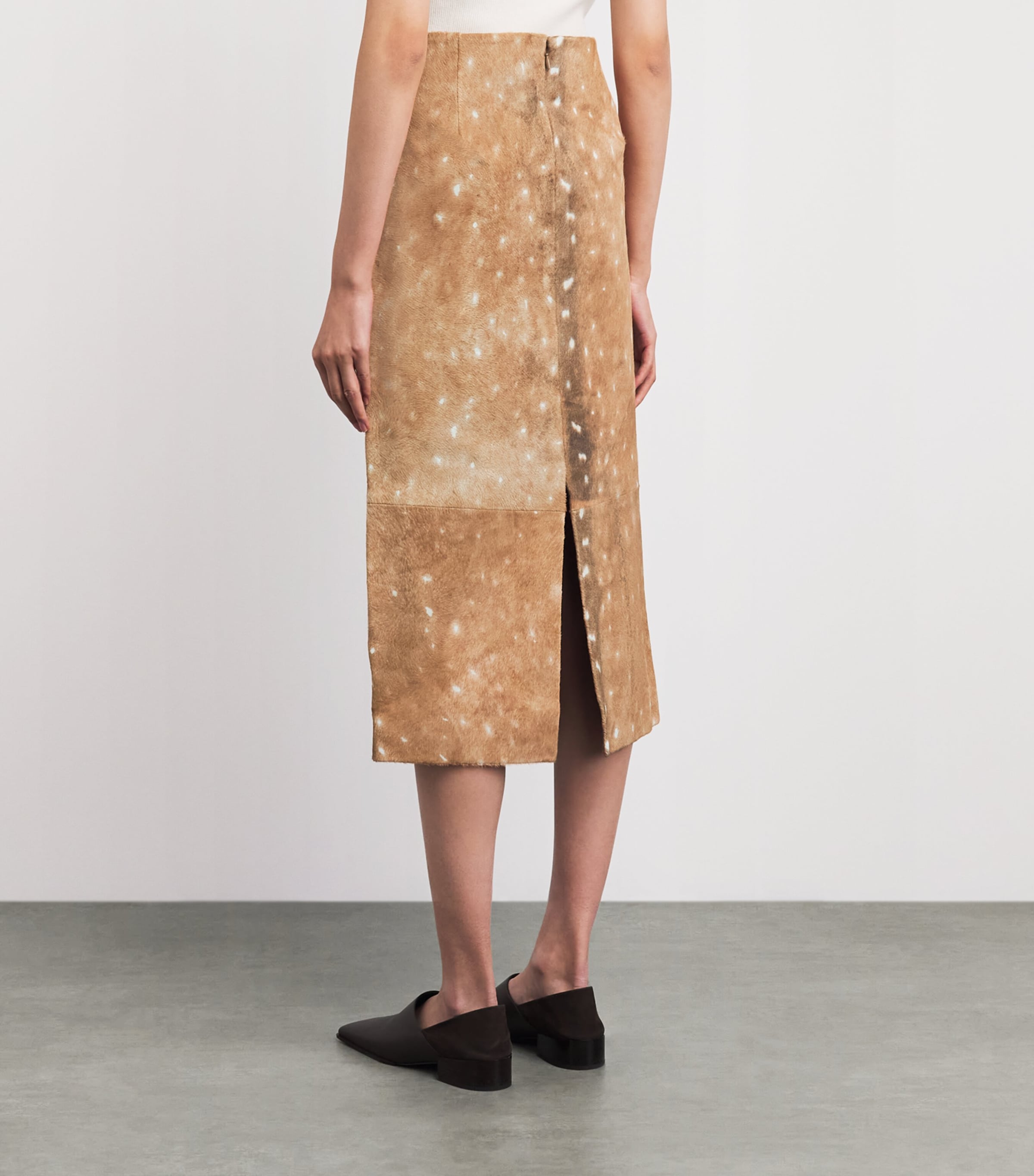 St. Agni Womens Leather Fawn Midi Pencil Skirt Almond Image 5