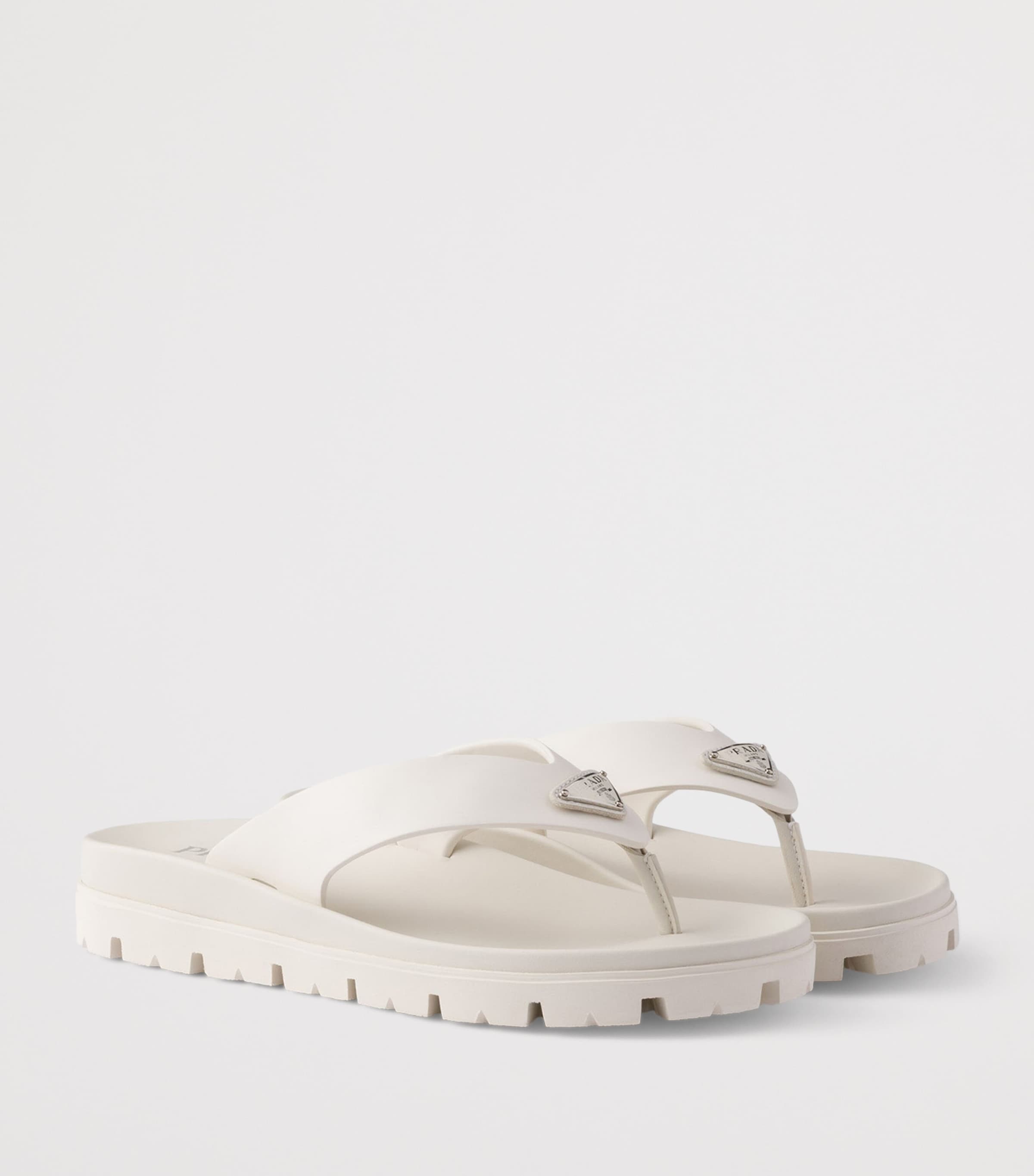 Prada Rubber Logo Thong Sandals Neutral Image 2