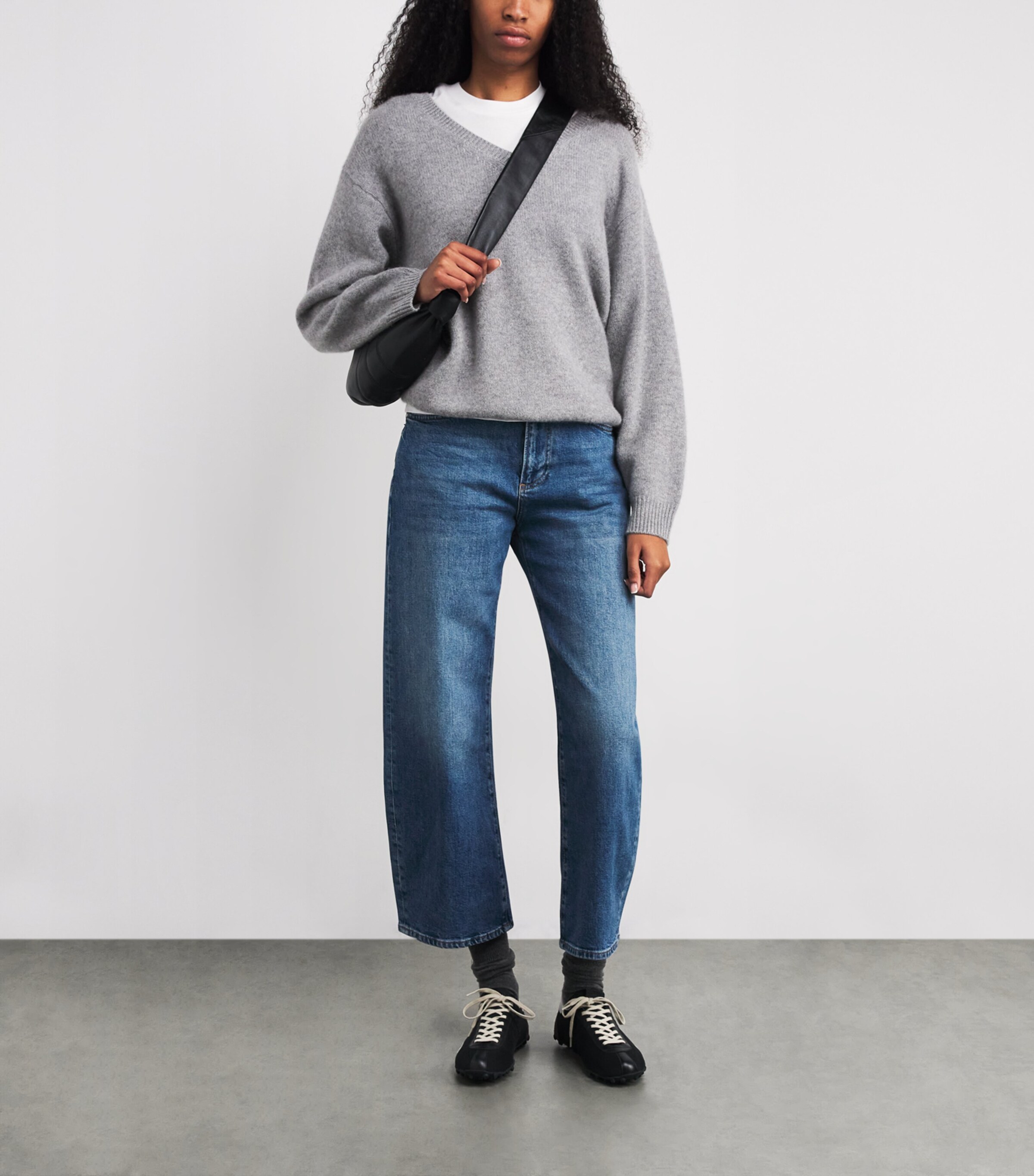 Brushed Cashmere V-Neck Sweater HEATHER GREY Image 2