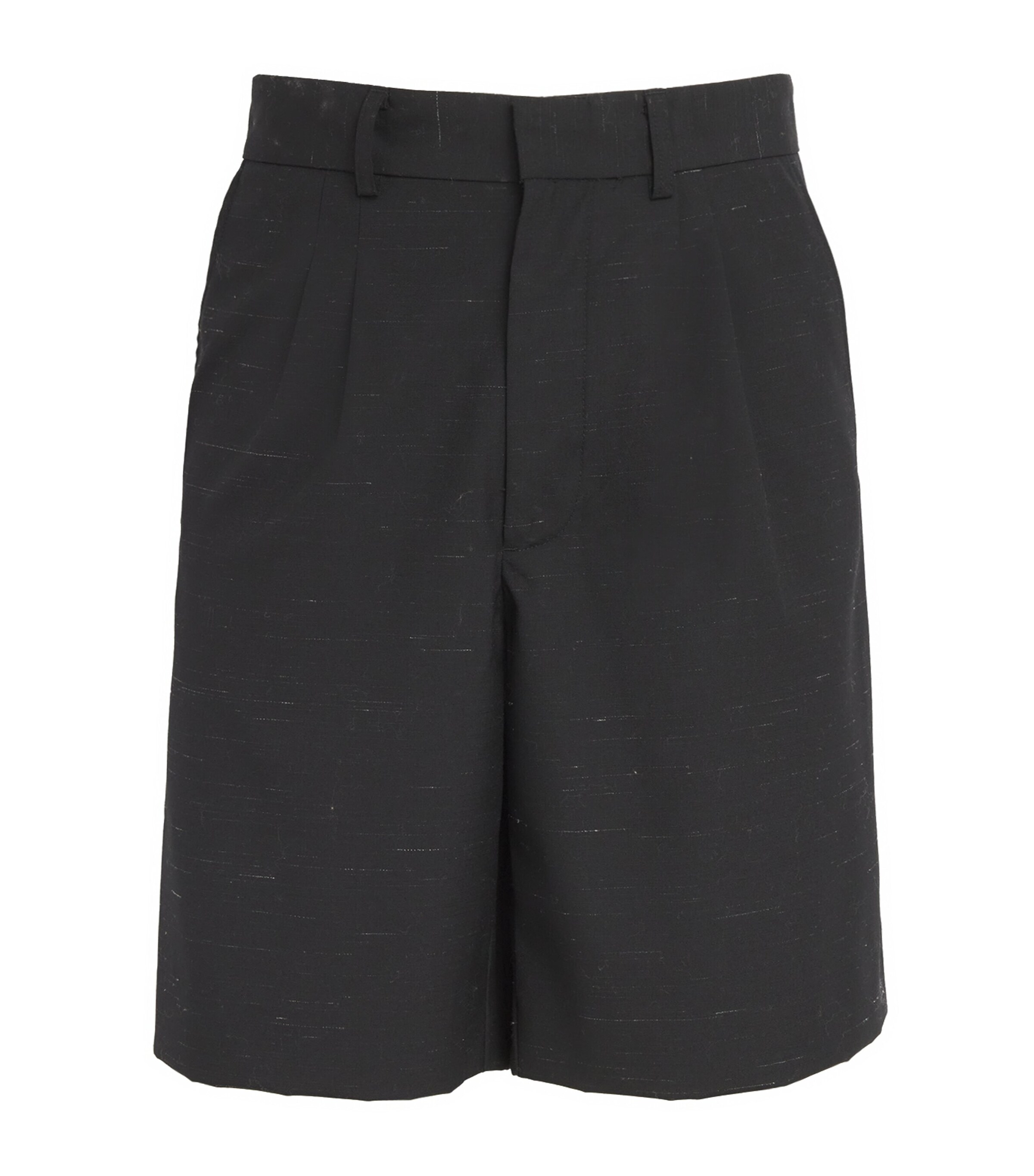 Wool-Linen Heathered Tailored Shorts BLACK Image 1