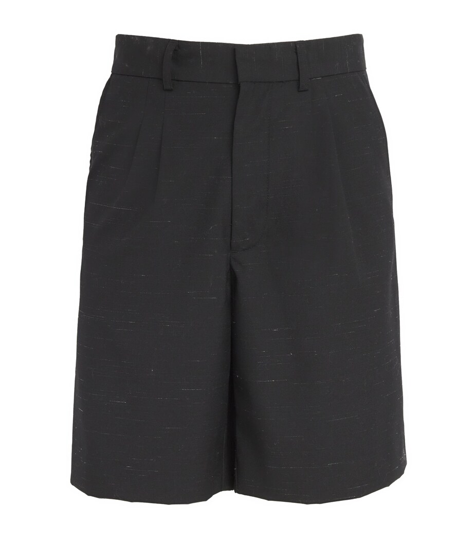 Wool-Linen Heathered Tailored Shorts BLACK Image 1