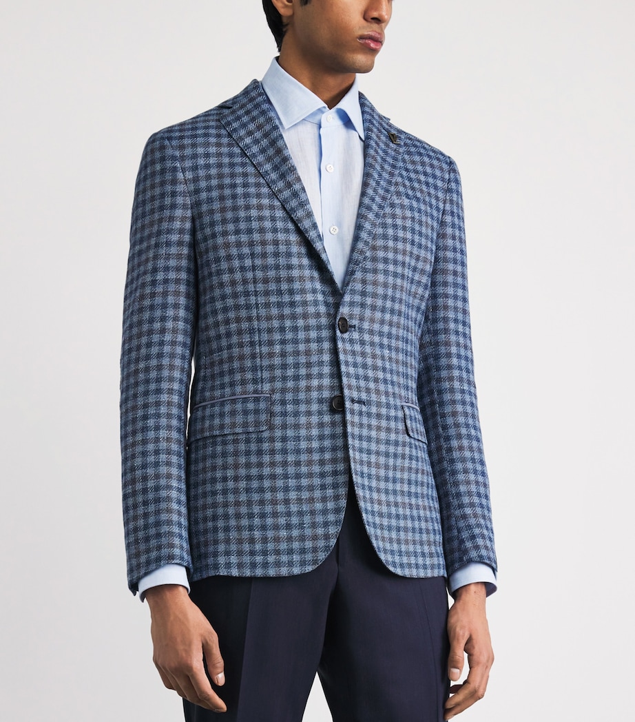 Pal Zileri Mens Wool-Linen Check Brera Blazer Blue Image 4