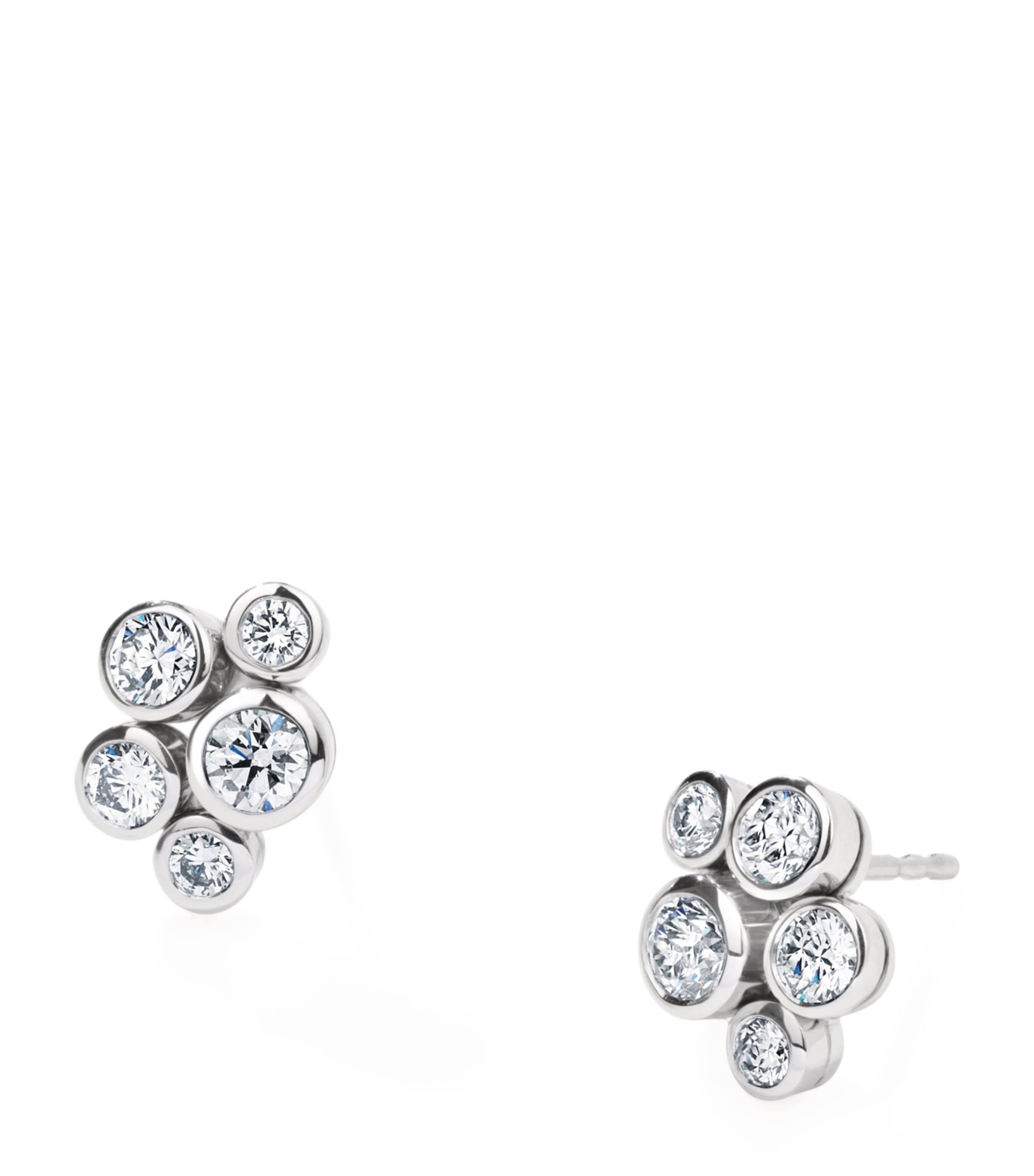 Boodles Platinum And Diamond Raindance Cluster Stud Earrings In Silver