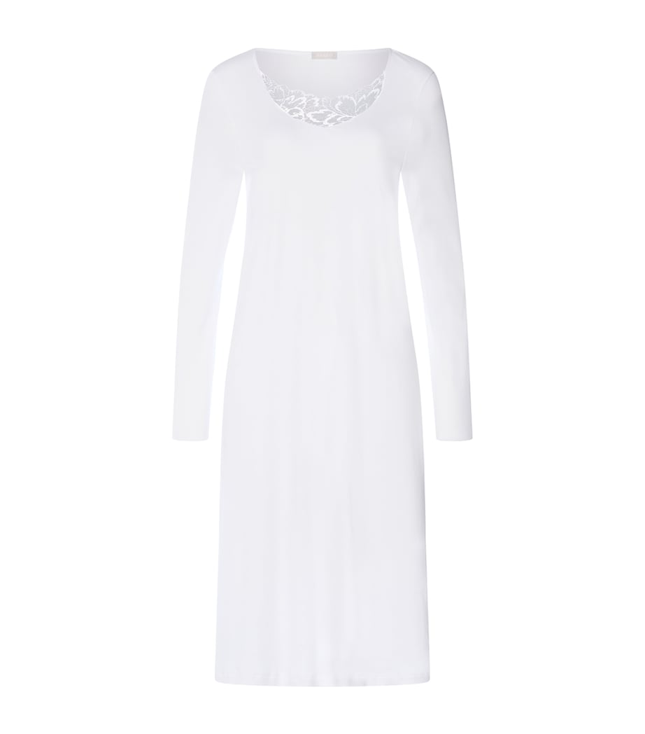 Hanro Womens Cotton Lace-Trim Belen Nightdress White Image 1