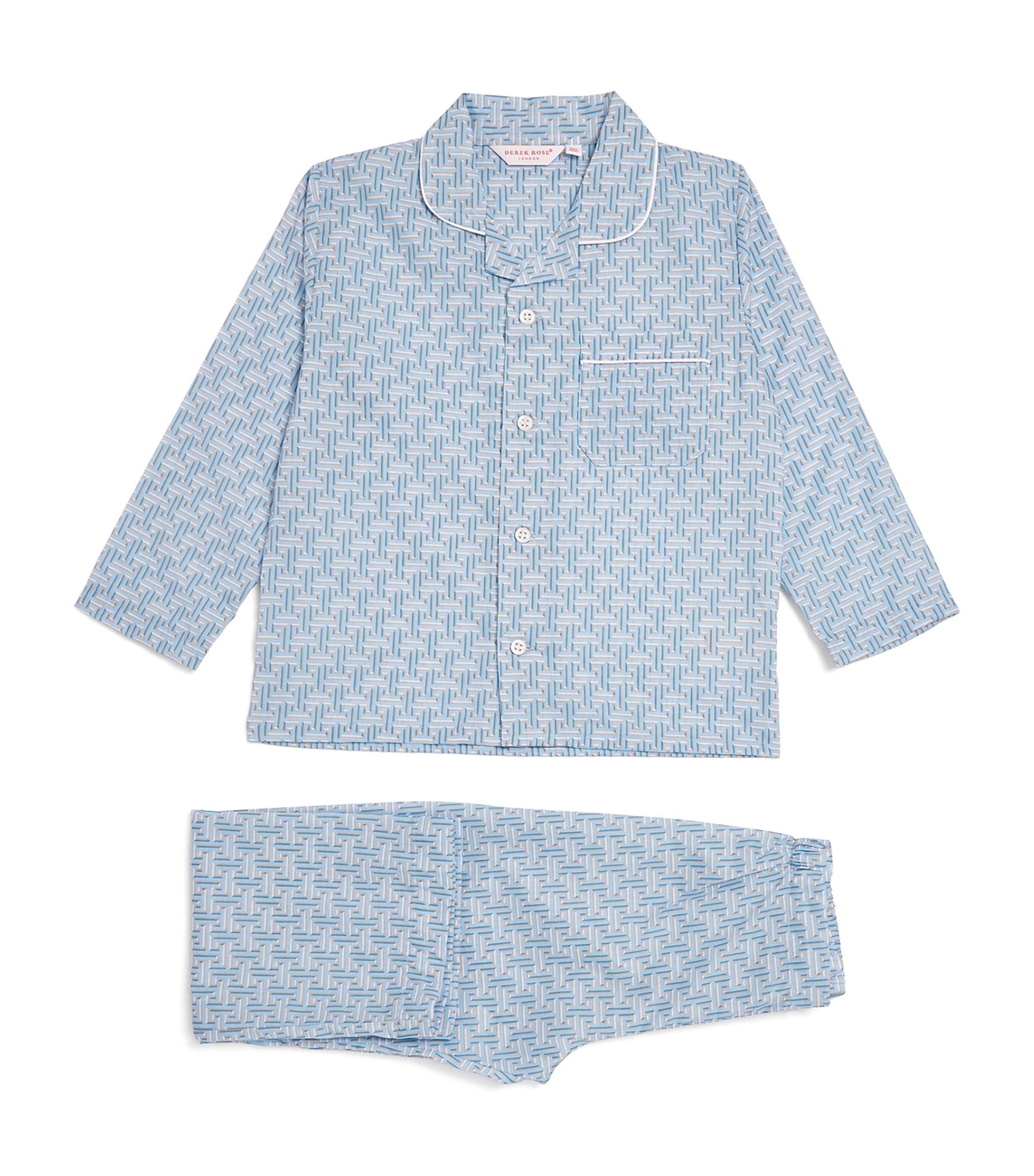 Derek Rose Kids' Cotton Printed Ledbury Pyjama Set In Blue