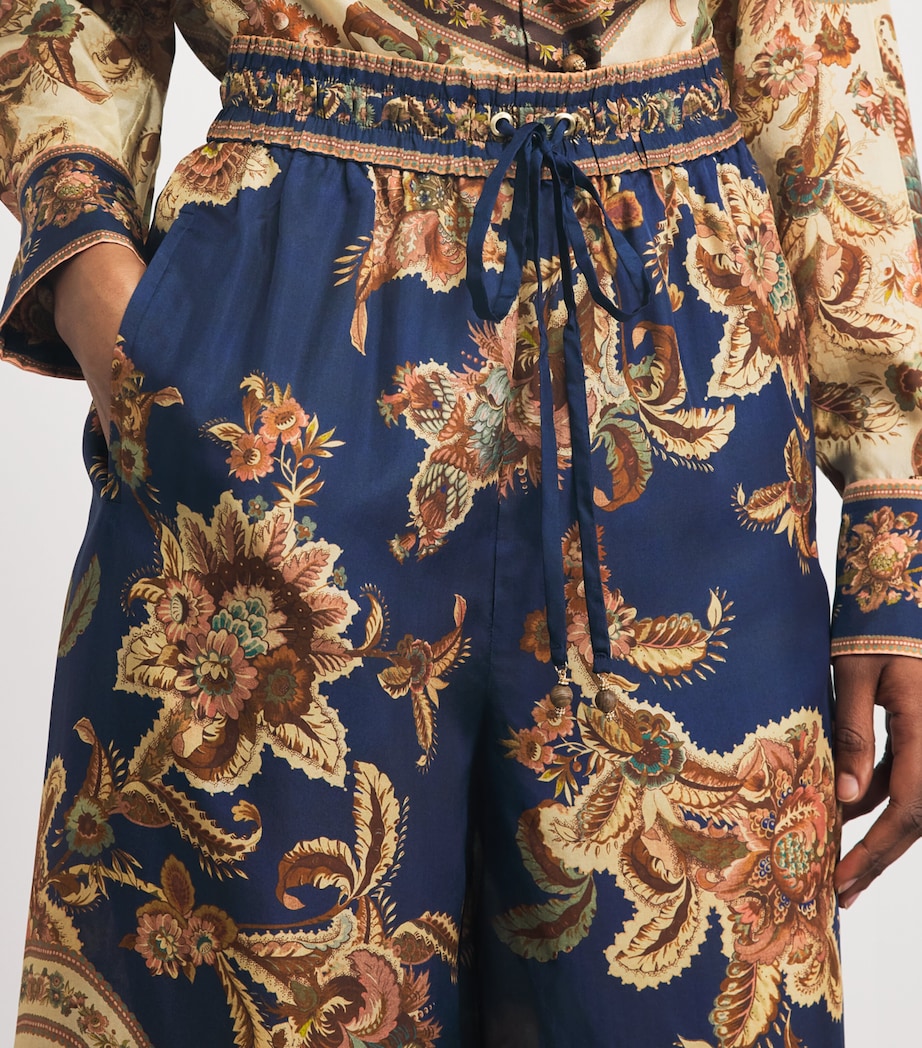 Zimmermann Womens Silk Printed Aster Trousers Njco Navy Jacobean Image 3