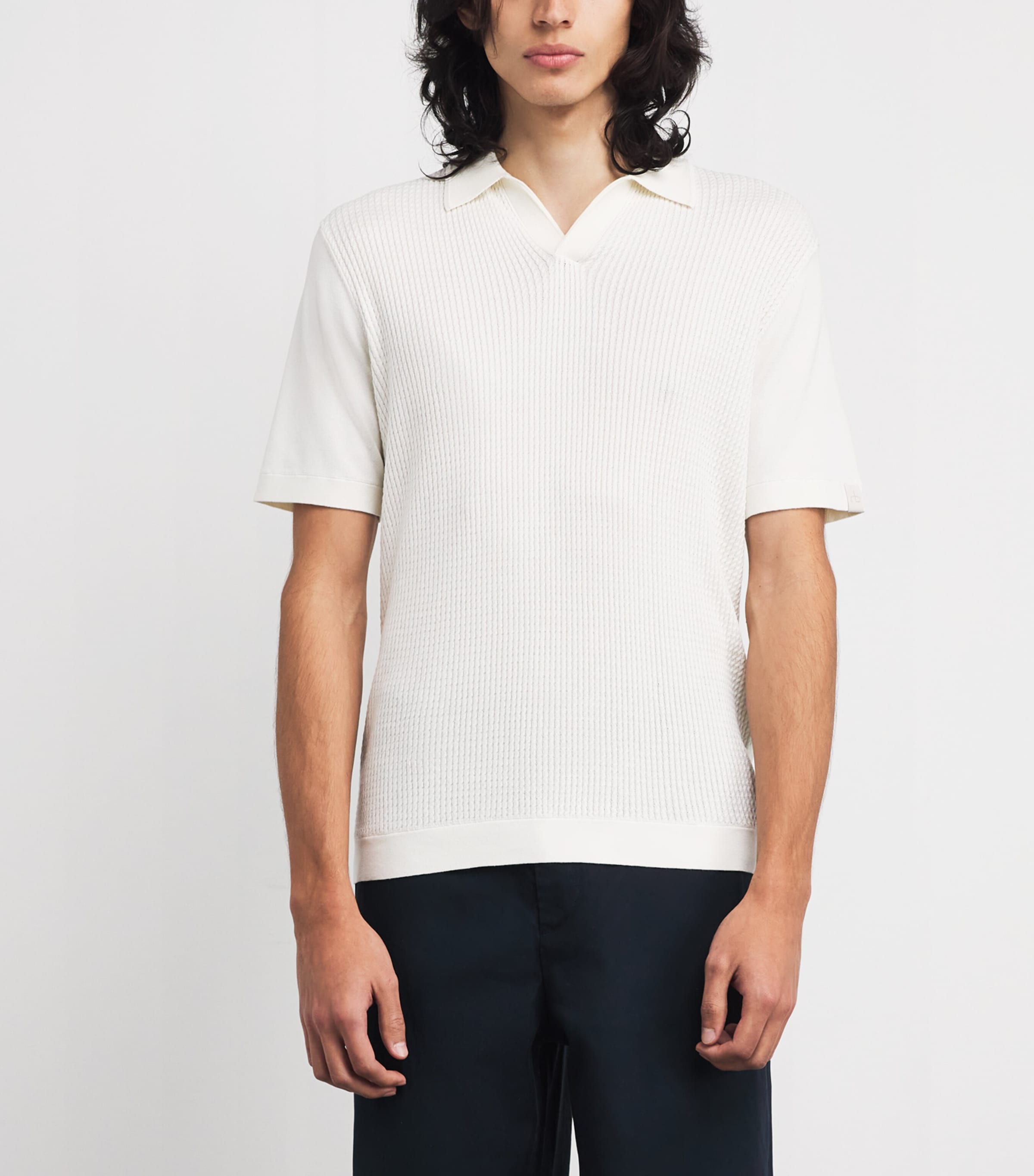 Cotton Rib-Knit Polo Shirt CHALK Image 3