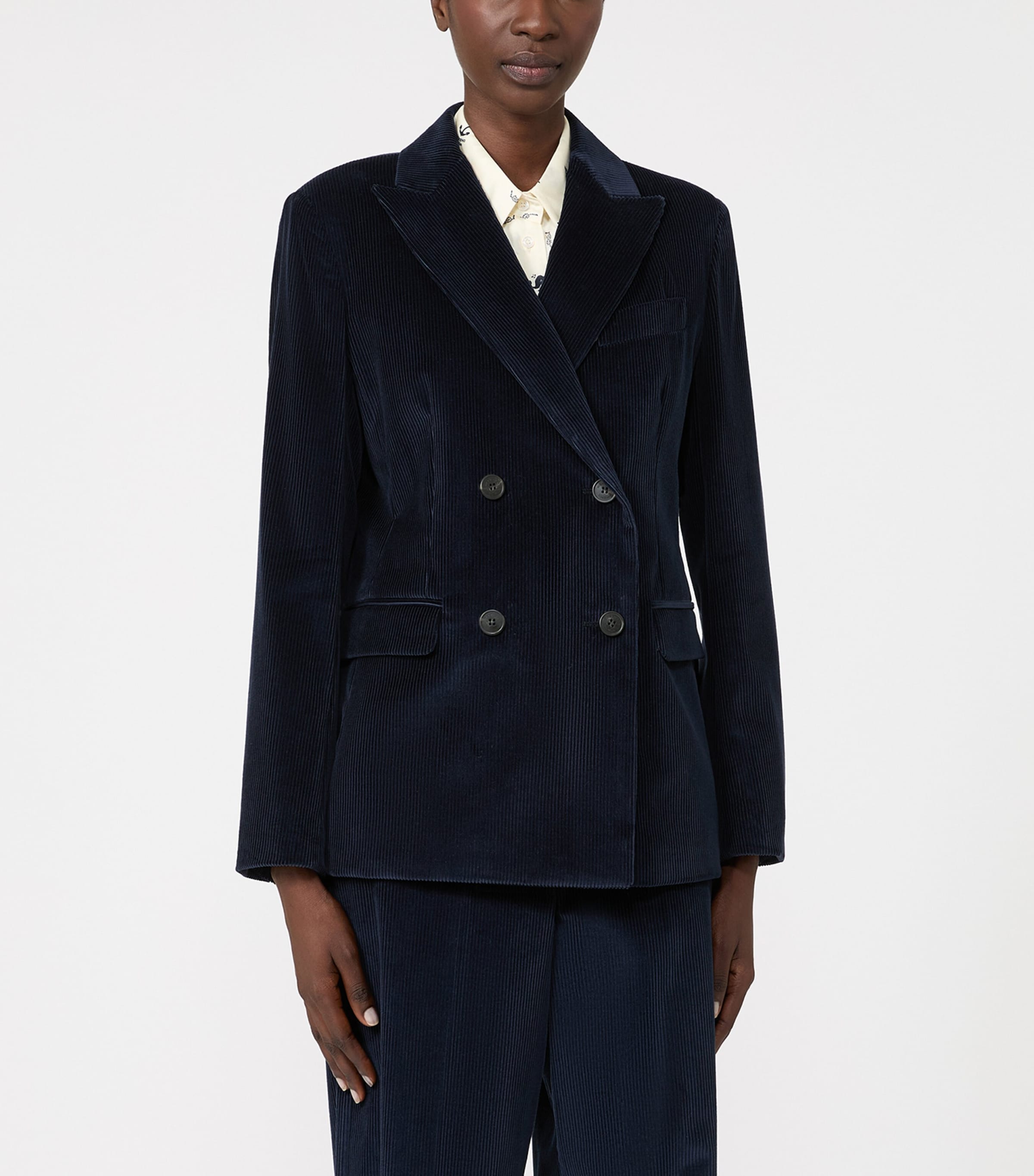 Weekend Max Mara Womens Corduroy Double-Breasted Blazer Navy Image 3