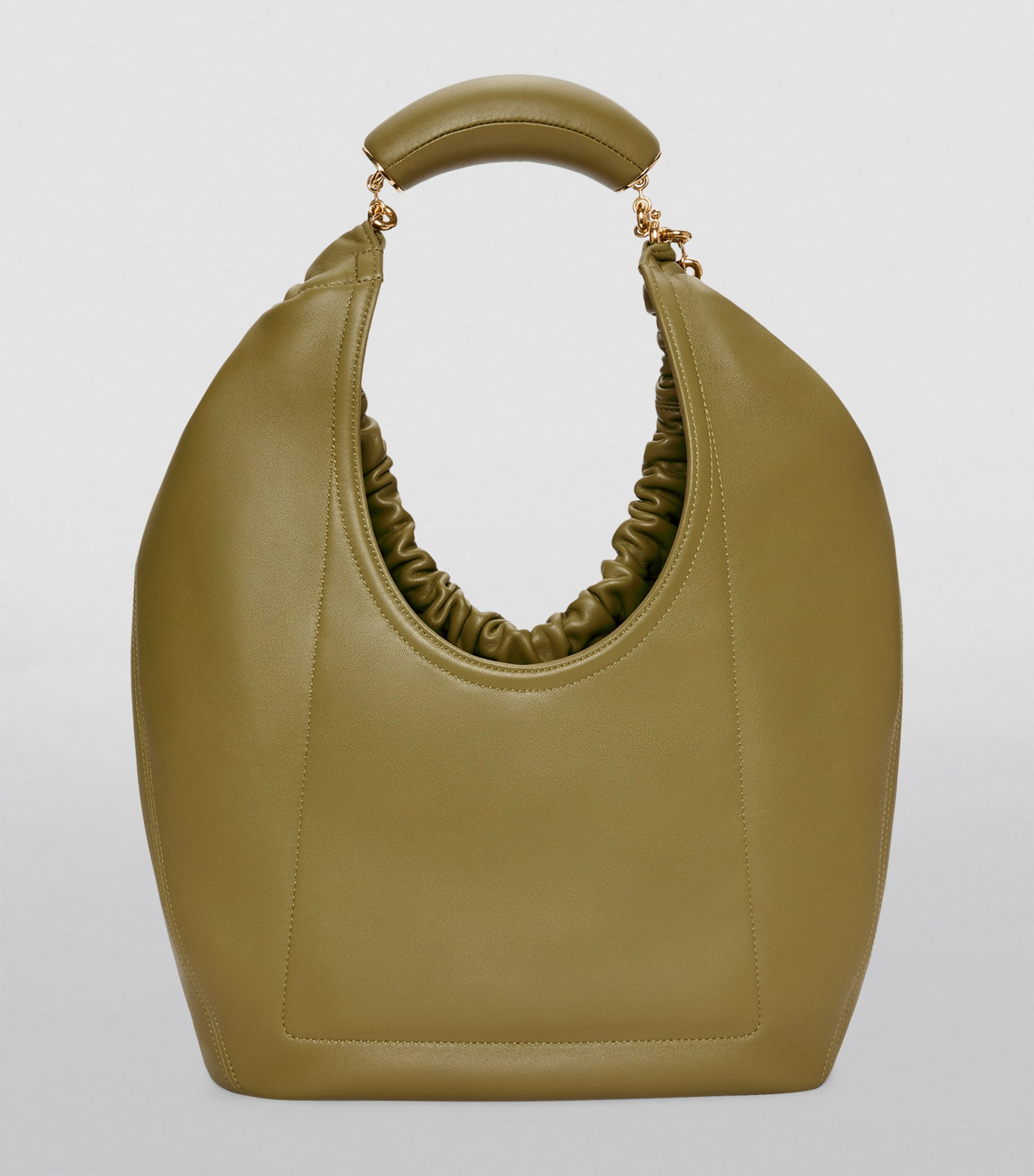 Medium Leather Squeeze Top-Handle Bag OLIVE Image 4