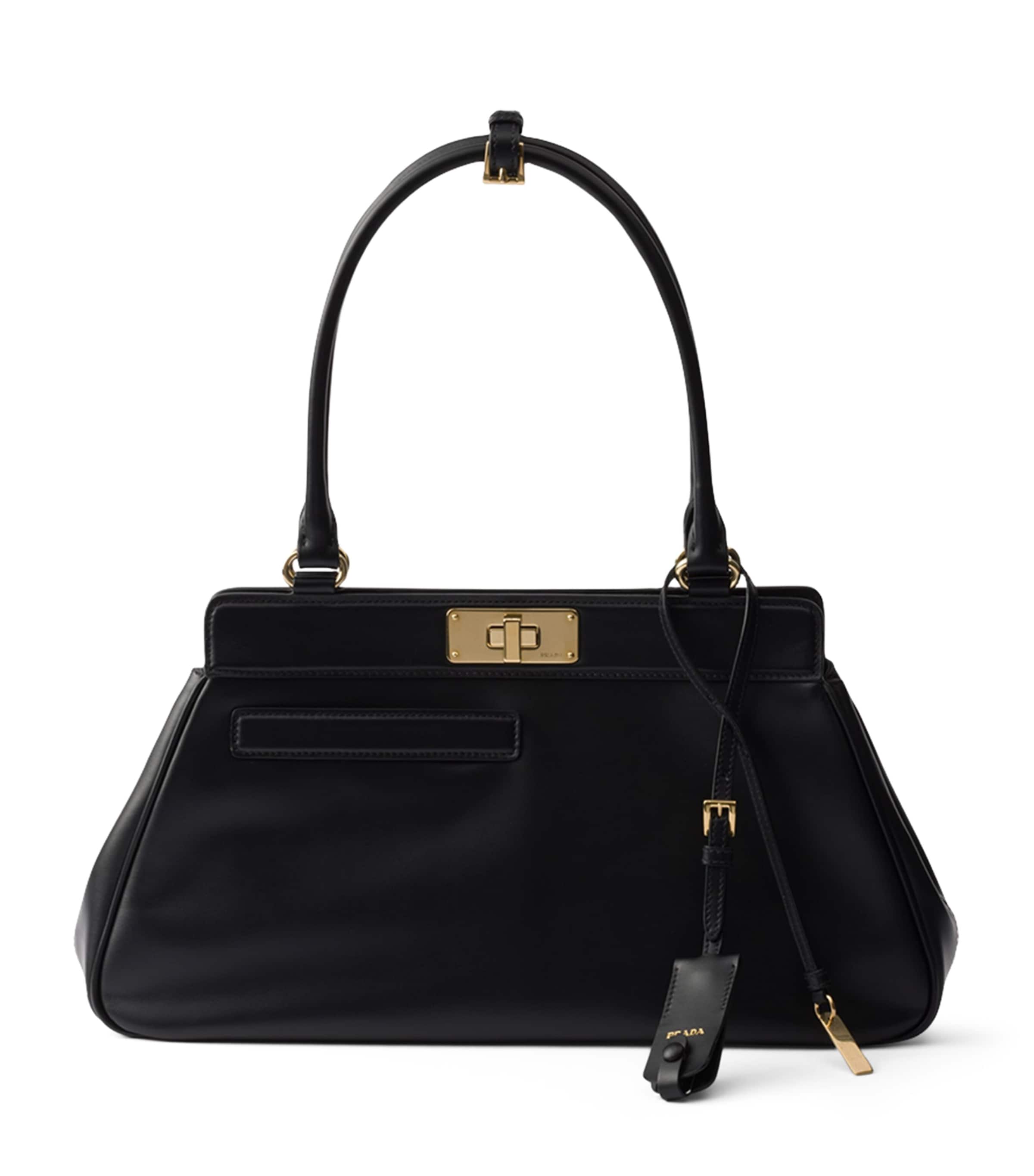 Prada Framed Leather Top-handle Bag In Black