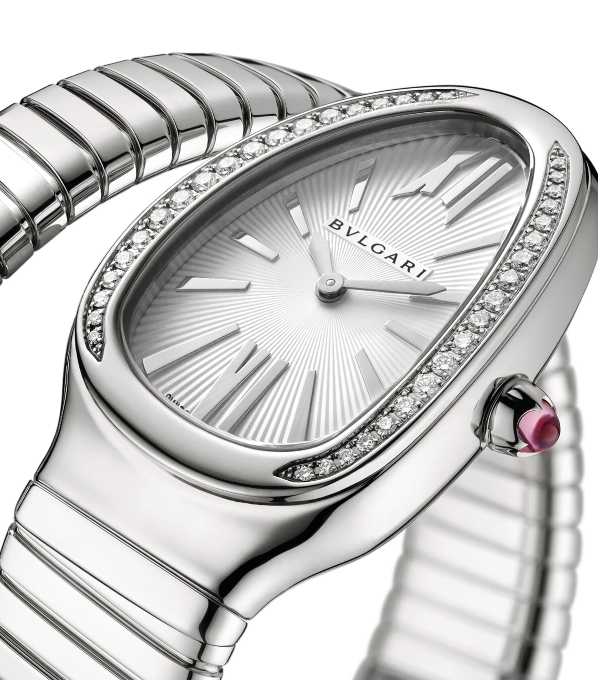 Bvlgari Stainless Steel and Diamond Serpenti Tubogas Watch 35mm White Image 2