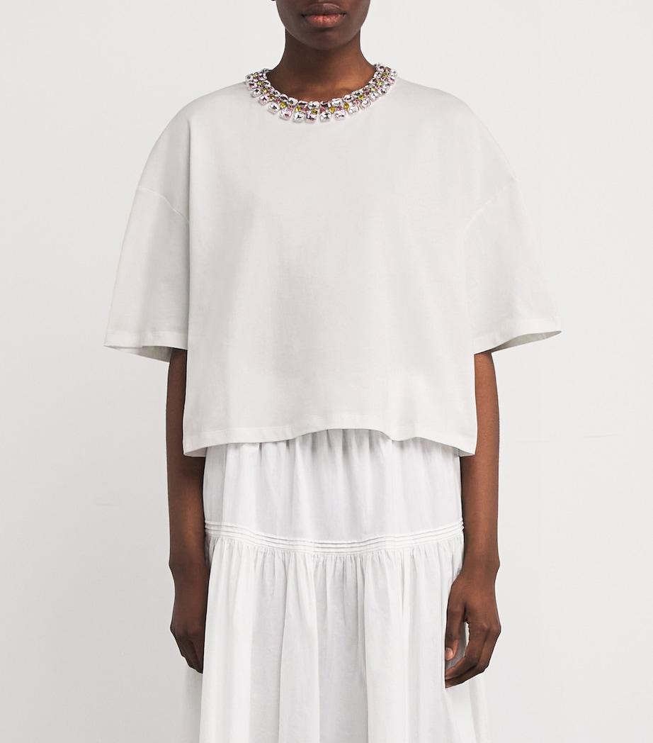 Cotton Embellished-Neck T-Shirt WHITE Image 3