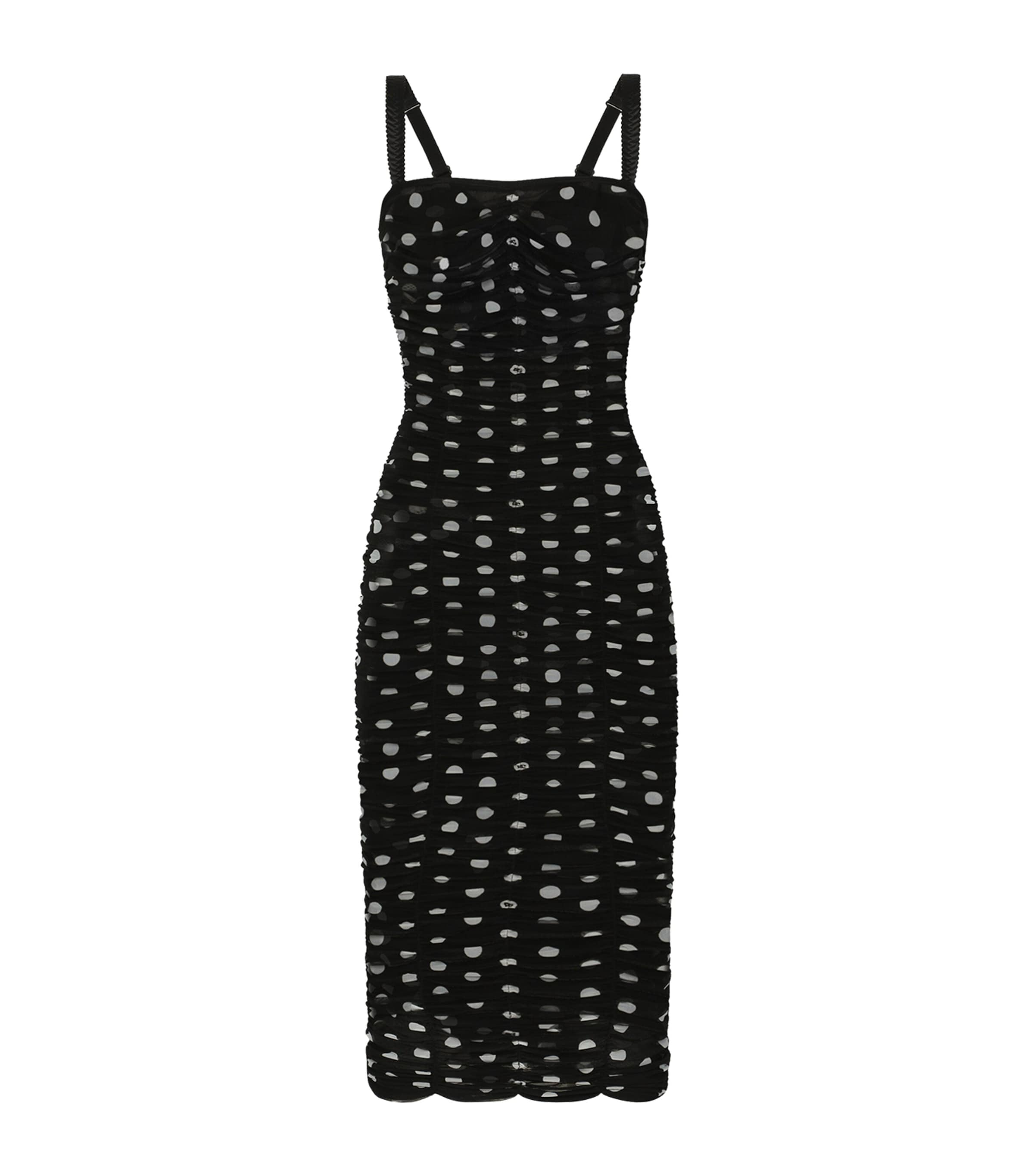 Dolce & Gabbana Ruched Polka-dot Dress In Black