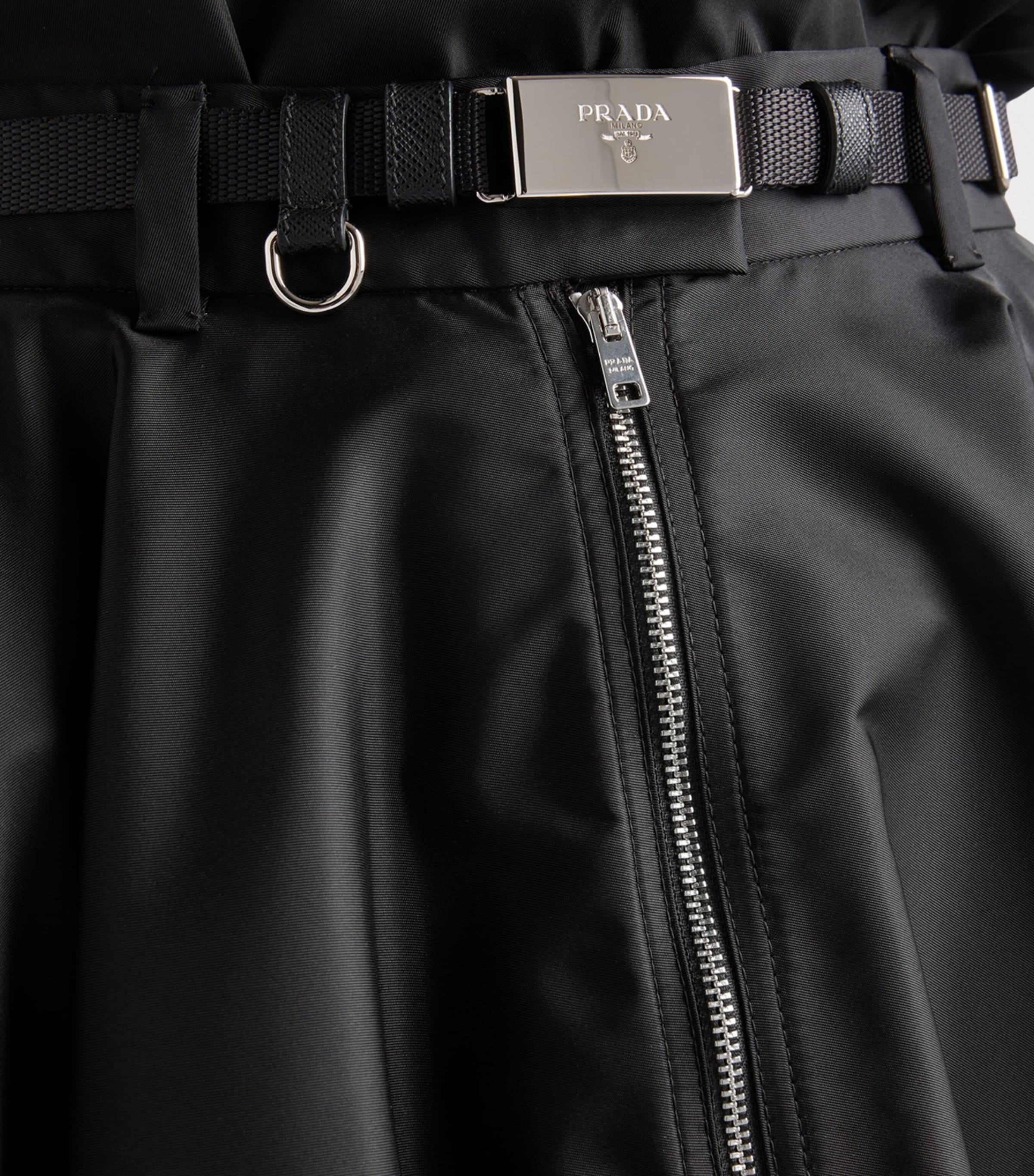 Prada Womens Re-Nylon Belted Zip-Front Midi Skirt Black Image 3