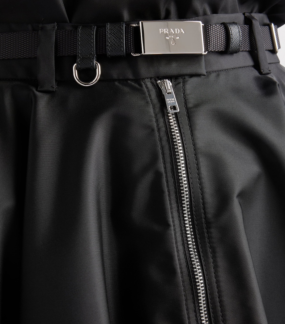 Prada Womens Re-Nylon Belted Zip-Front Midi Skirt Black Image 3