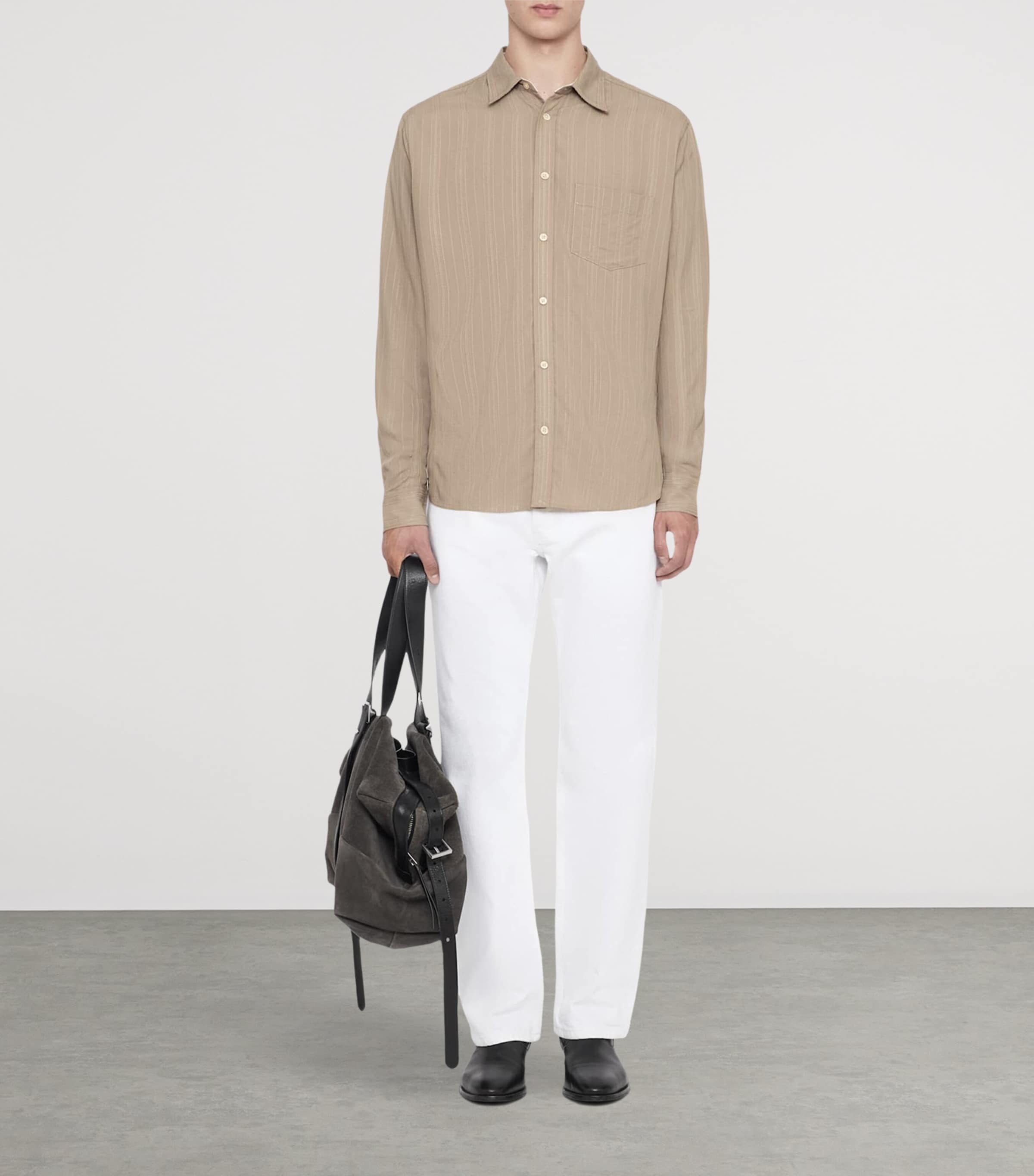 AllSaints Mens Stripe Duke Shirt Mortar Brown Image 2