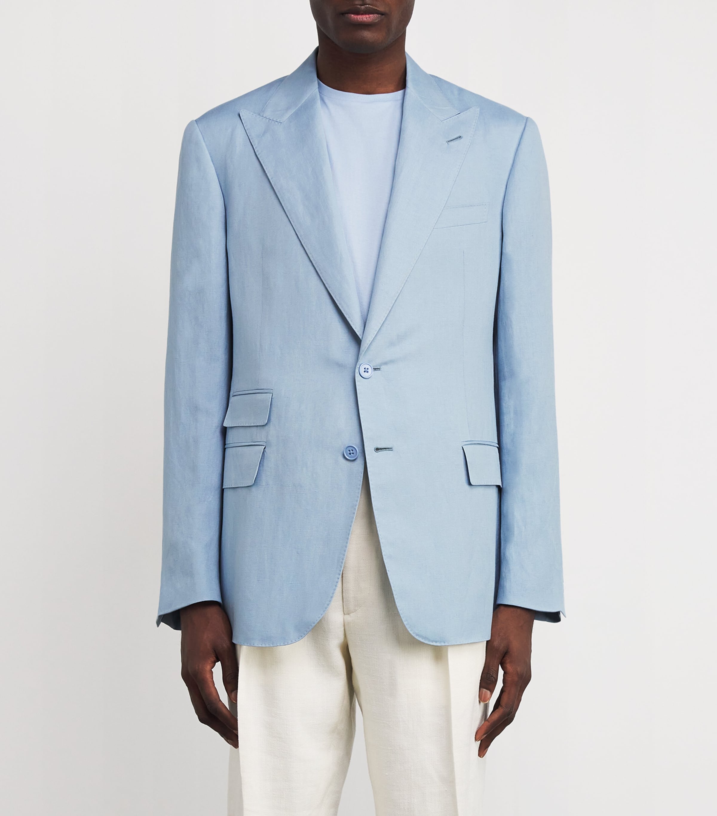 Ralph Lauren Purple Label Mens Silk-Linen Kent Blazer Chambray Blue Image 3