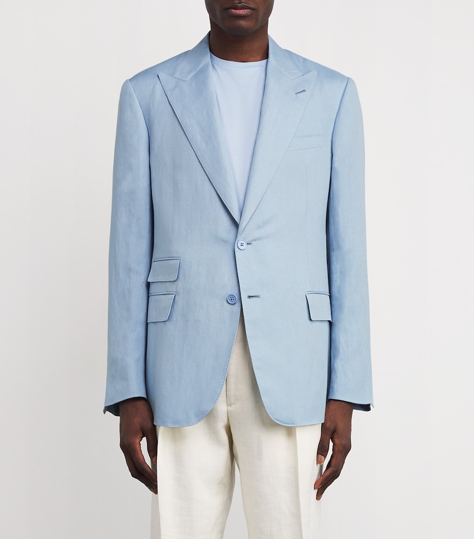 Ralph Lauren Purple Label Mens Silk-Linen Kent Blazer Chambray Blue Image 3