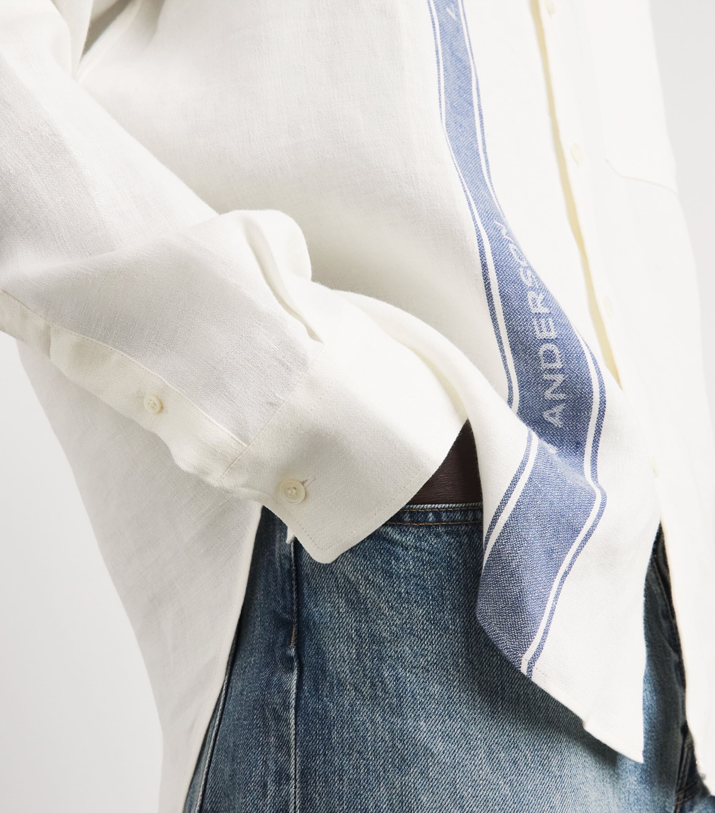 JW Anderson Mens Linen Tea Towel Stripe Shirt Off White/blue Image 3