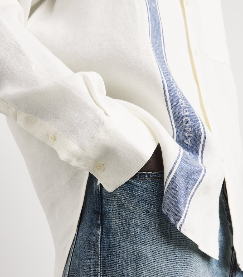 JW Anderson Mens Linen Tea Towel Stripe Shirt Off White/blue Image 3