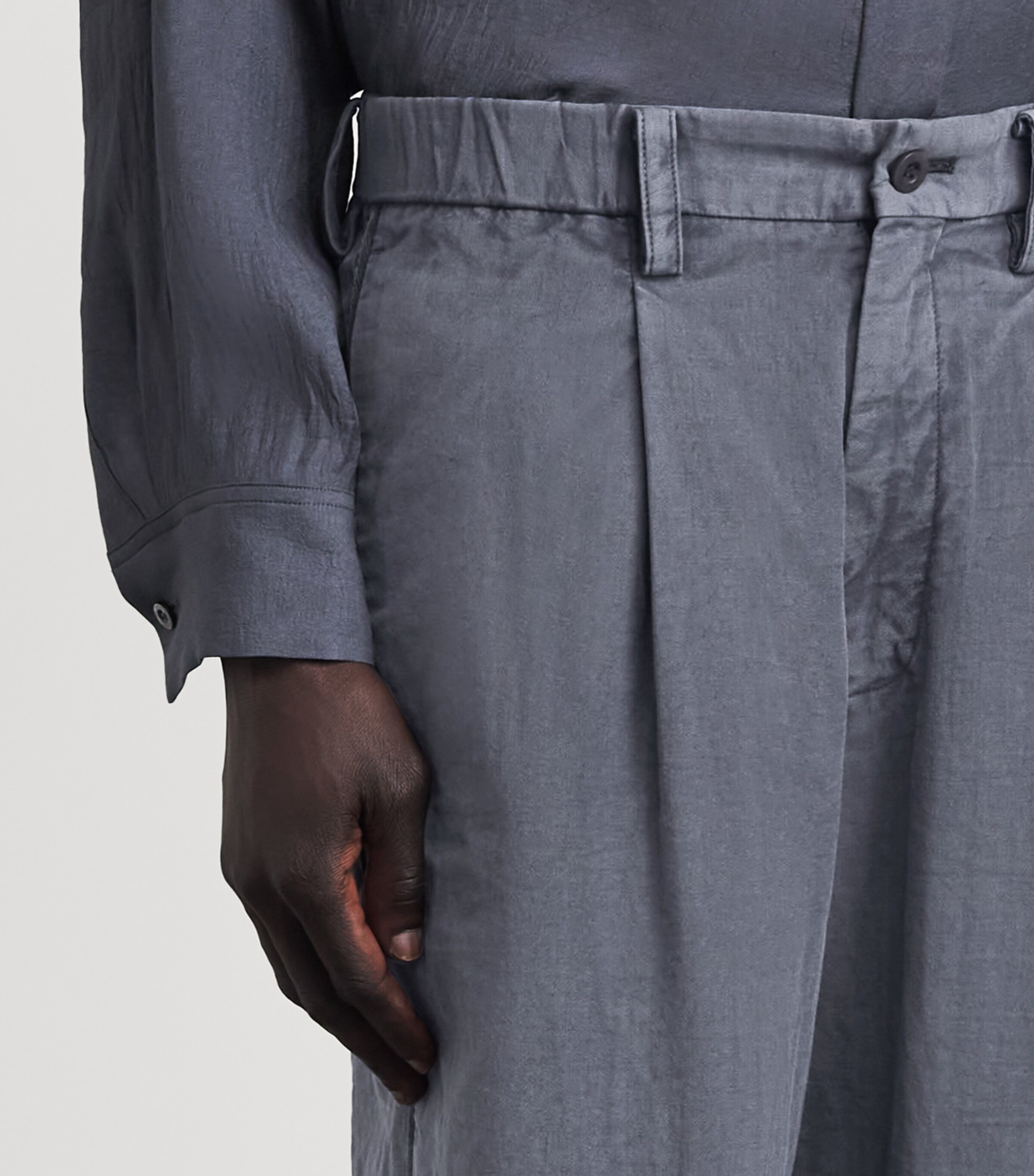 IM MEN Mens Cotton Pigment-Dyed Trousers Charcoal Gray Image 3