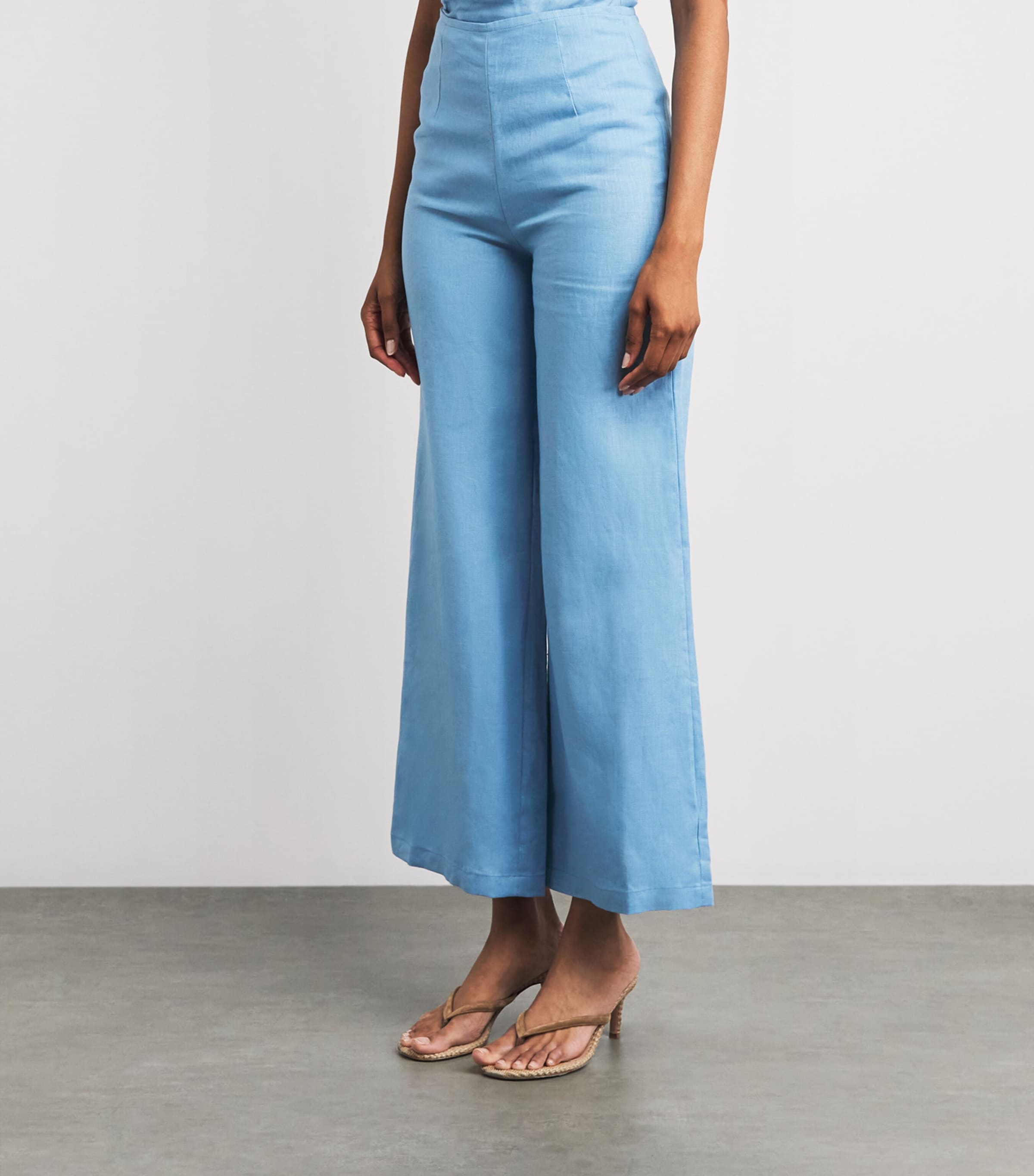 Faithfull The Brand Womens Linen Syna Wide-Leg Trousers Sky Blue Image 4