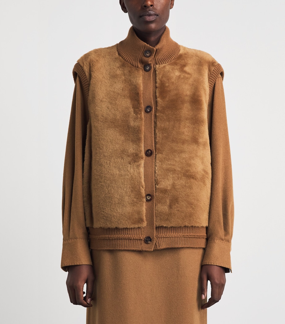 Lafayette 148 Womens Shearling-Camel Hair Quilted Gilet Vicuna Image 4