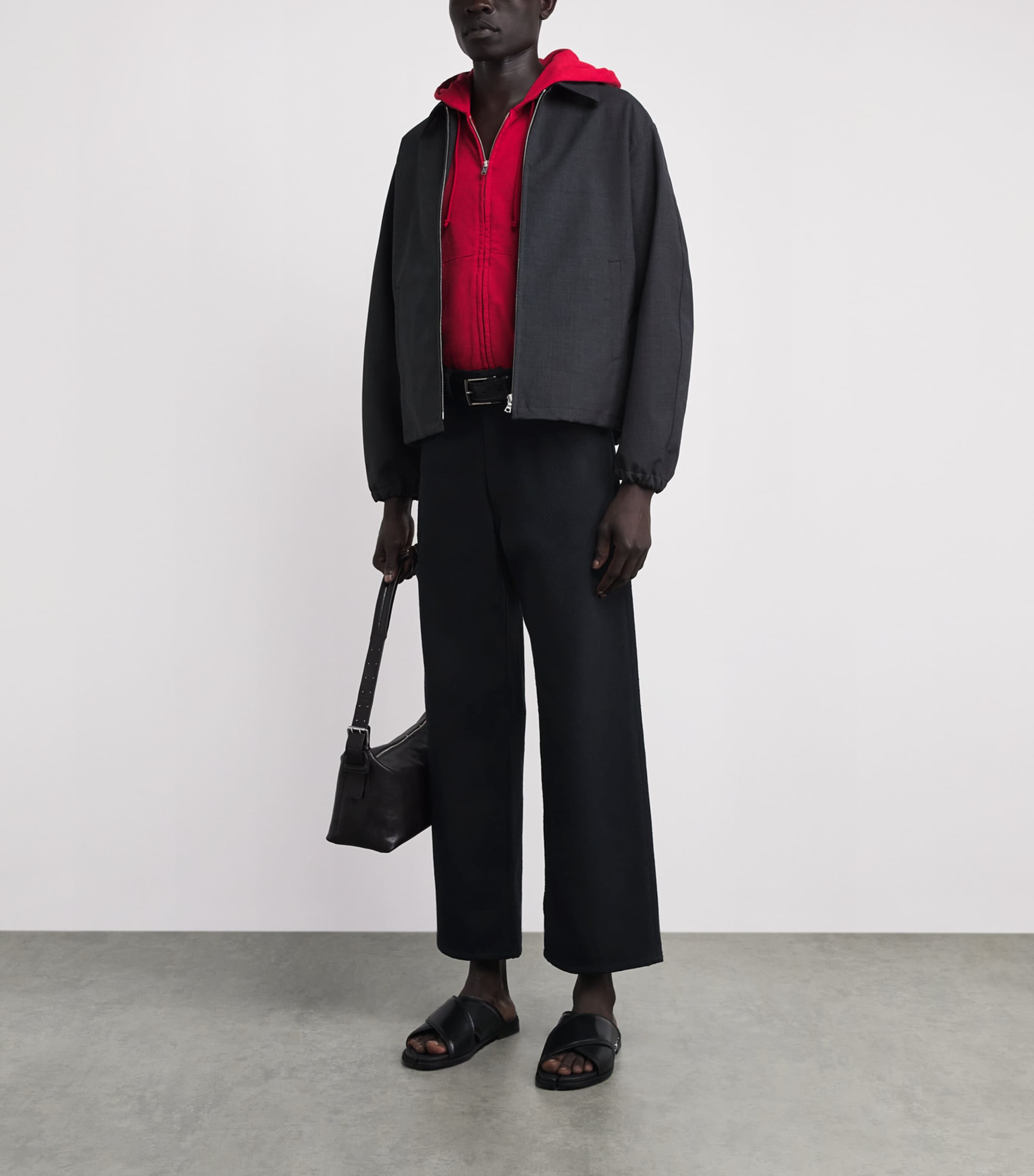 Auralee Black Silk Wide-Leg Trousers | Harrods UK