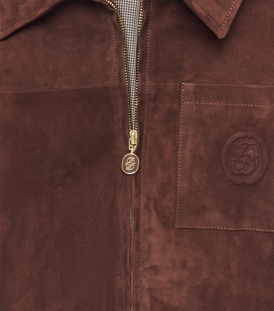 Drôle De Monsieur Mens Suede Zip-Up Jacket Brown Image 6