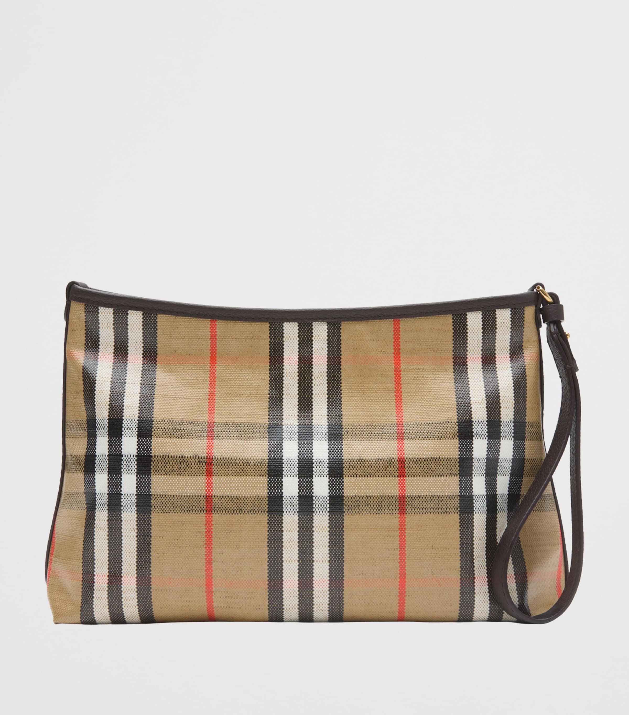 Leather-Trim Check Highlands Pouch SAND Image 3