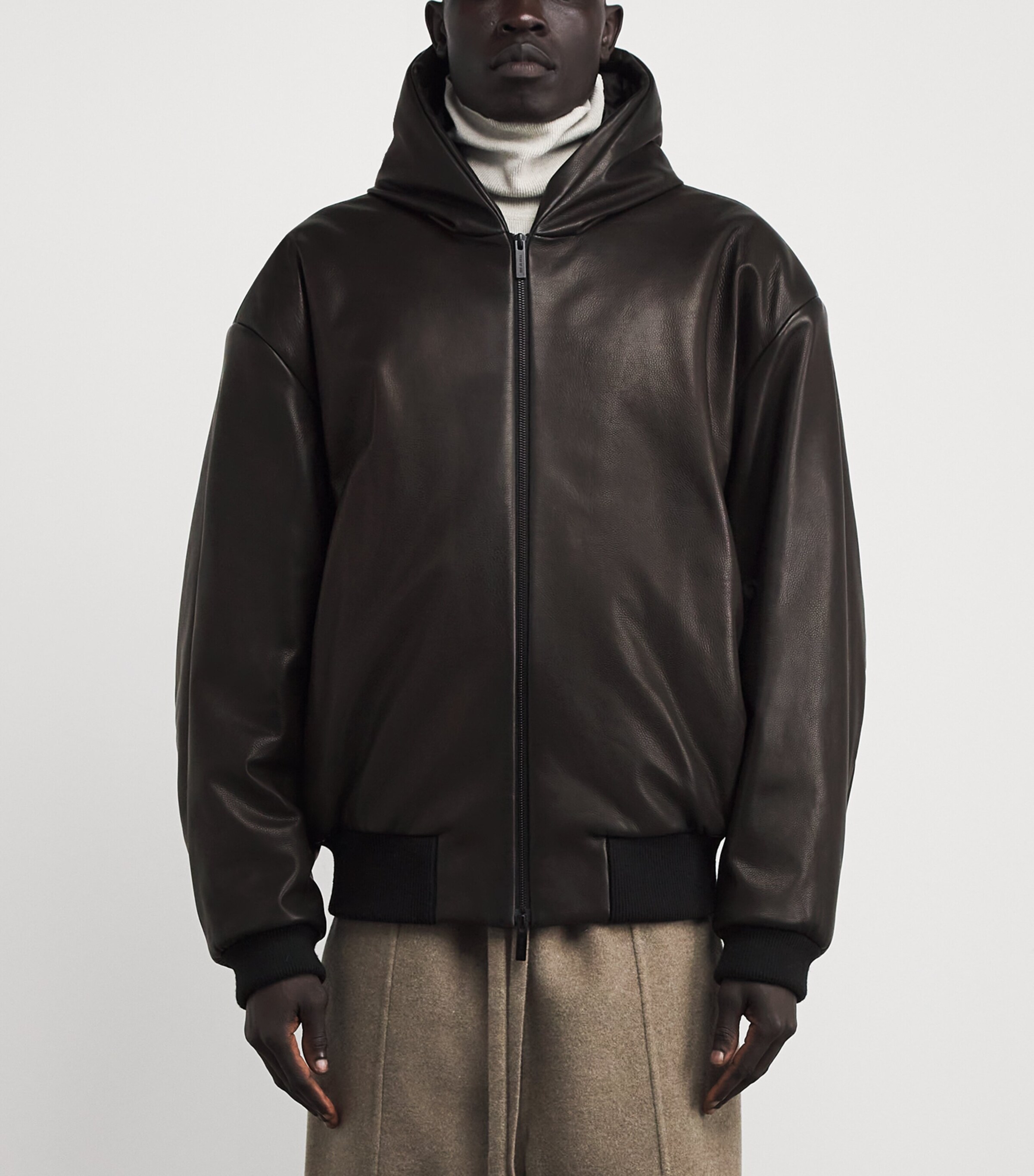 Fear Of God Mens Leather Padded Bomber Jacket Black Image 3