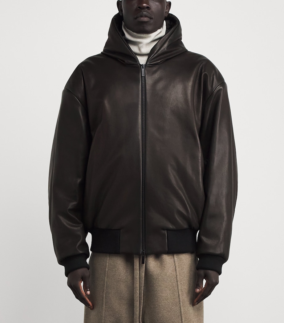 Leather Padded Bomber Jacket BLACK Image 3