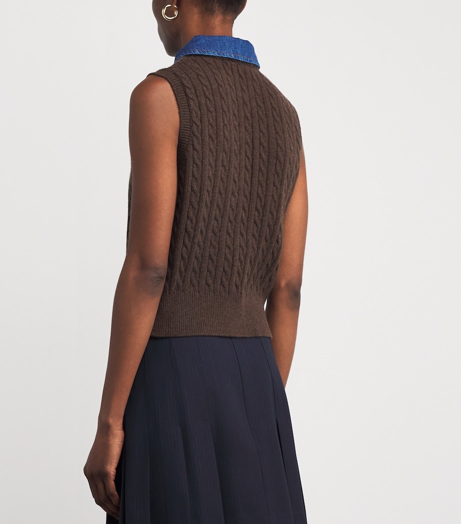 Wool-Blend Denim-Collar Sweater Vest BROWN Image 4