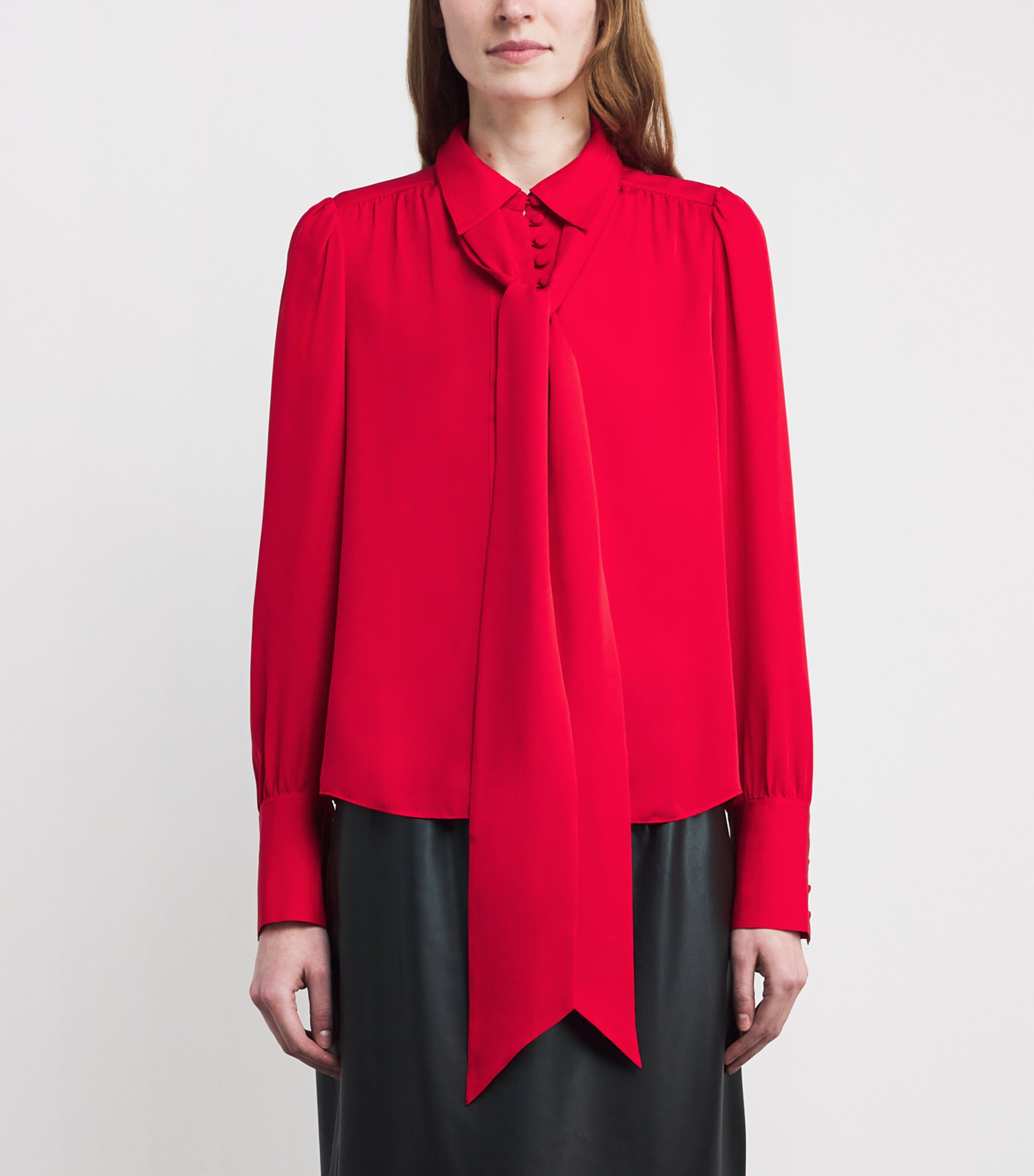 ME+EM Womens Silk Shirt and Tie True Scarlet Red Image 3