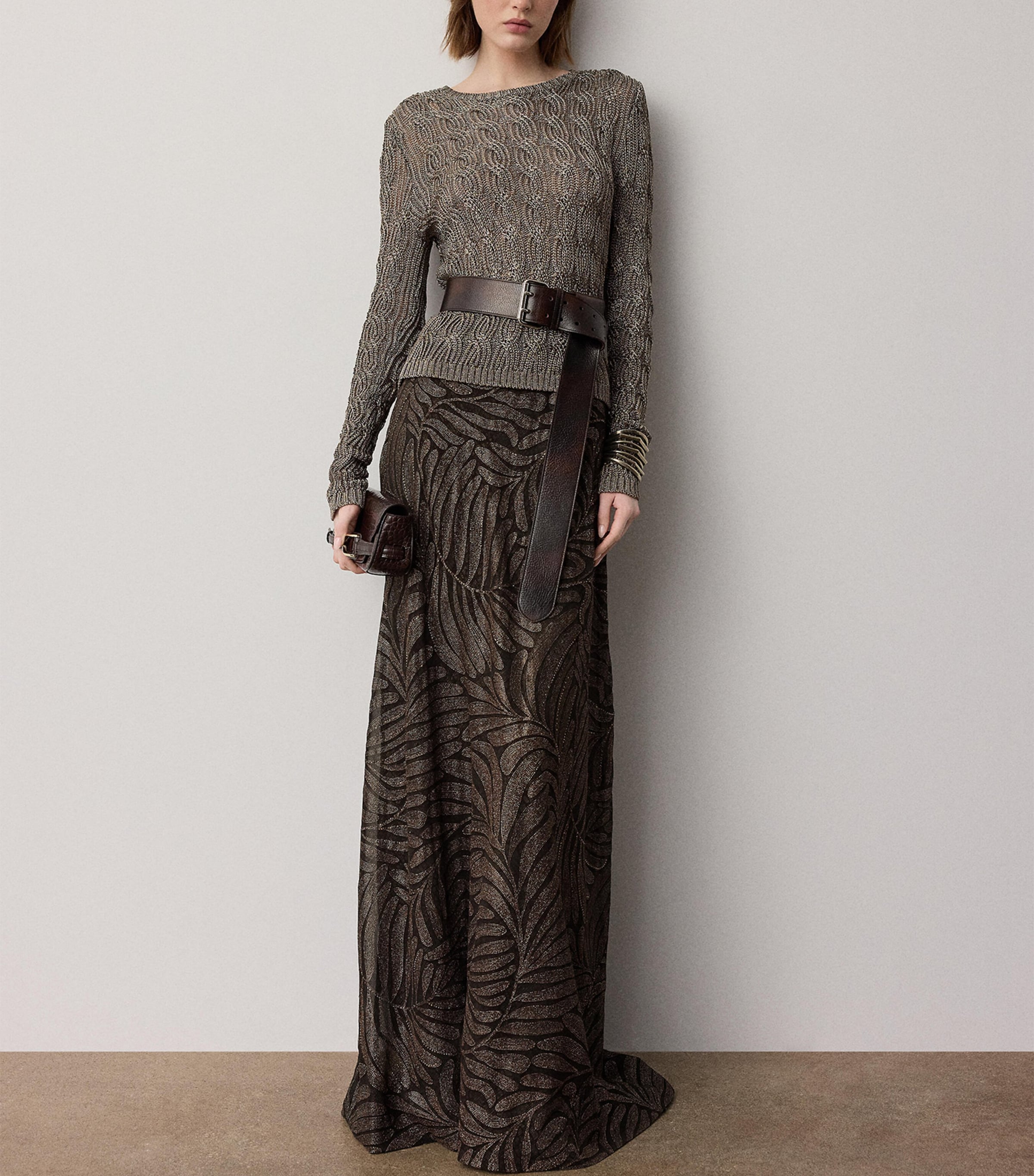 Ralph Lauren Collection Womens Foiled Silk Chiffon Masina Maxi Skirt Bronzed Deco Image 2