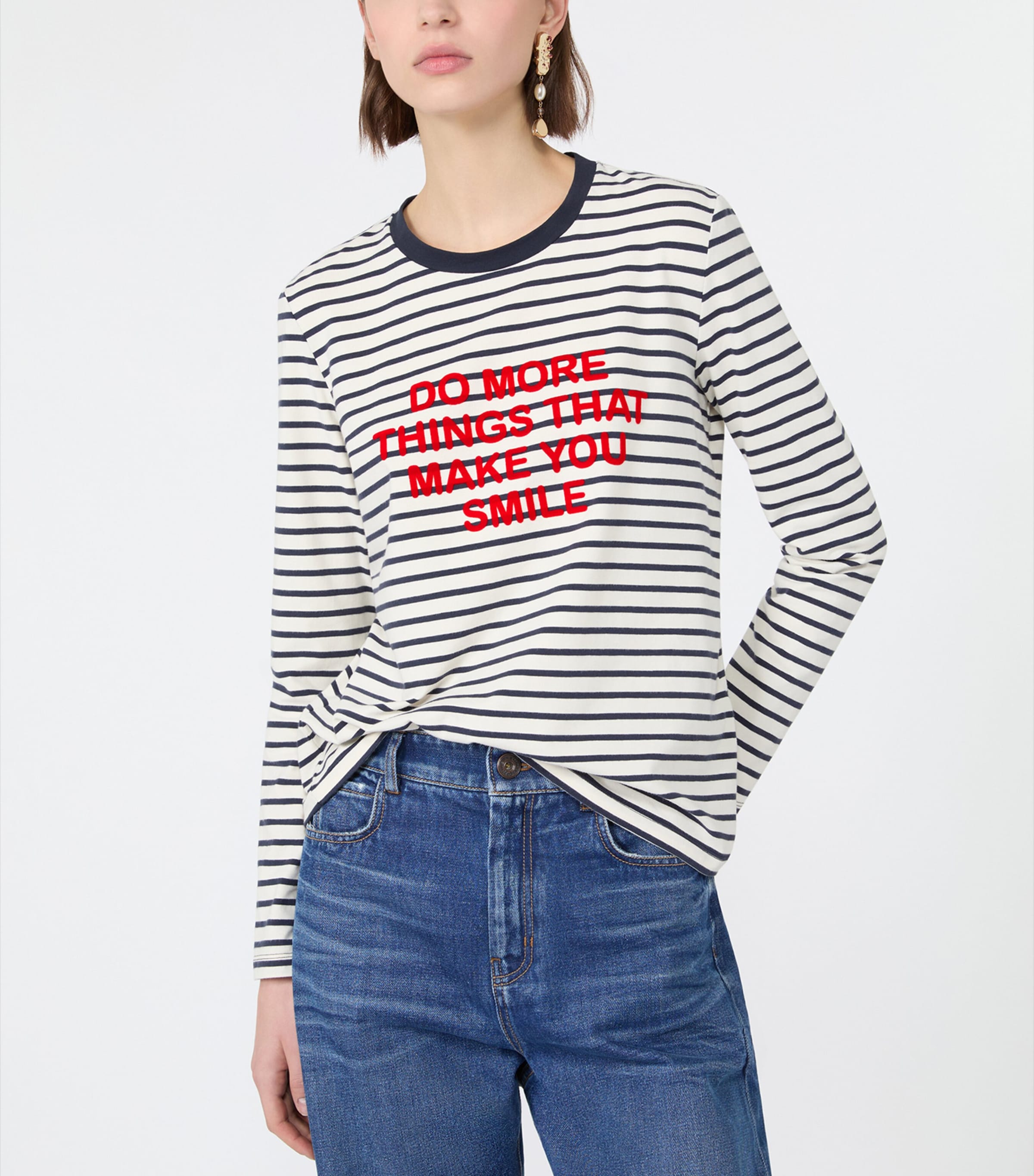 Weekend Max Mara Womens Stripe Slogan T-Shirt Navy Image 5