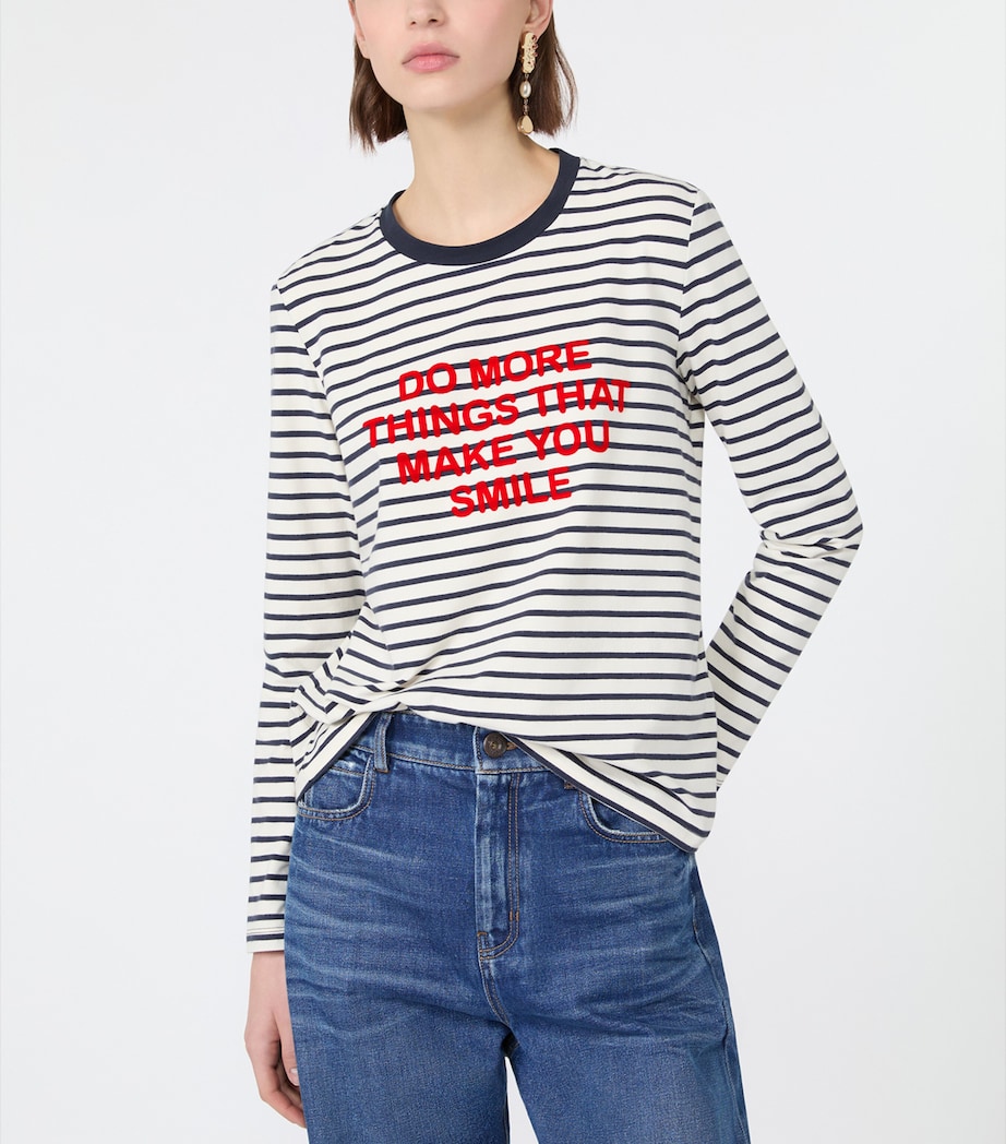 Weekend Max Mara Womens Stripe Slogan T-Shirt Navy Image 5