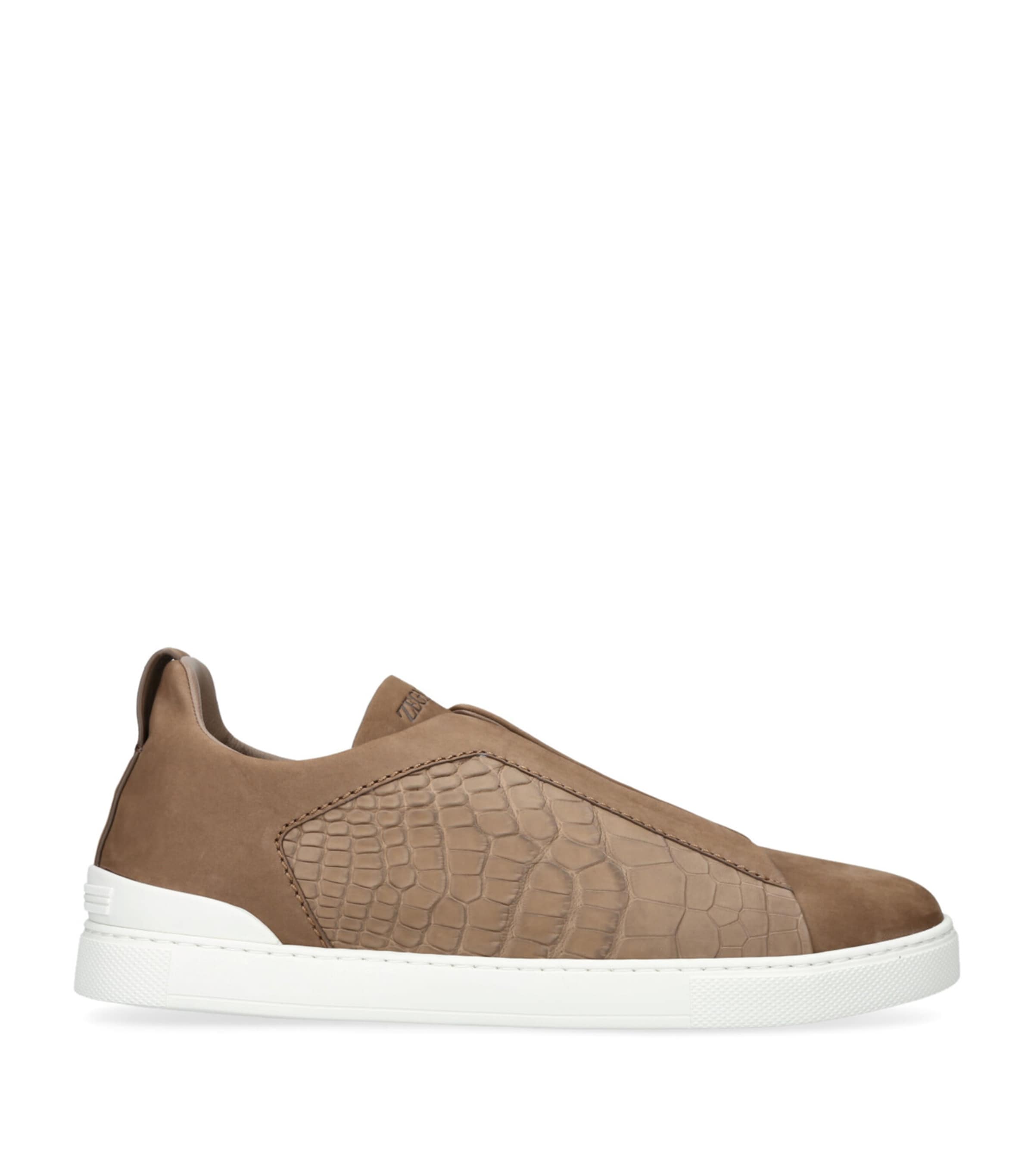 Zegna Crocodile Leather Triple Stitch SECONDSKIN Sneakers Beige Image 1