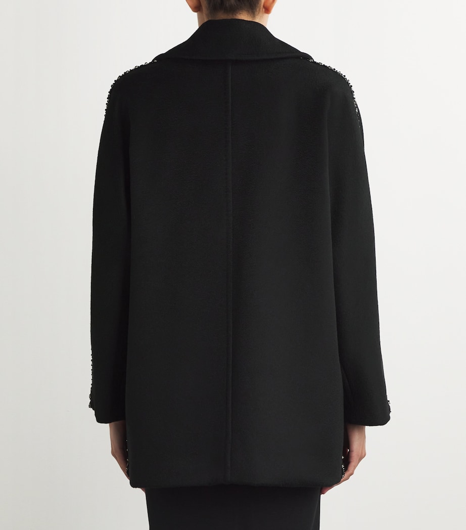 Max Mara Womens Camel Hair Embellished Coat Black Image 4