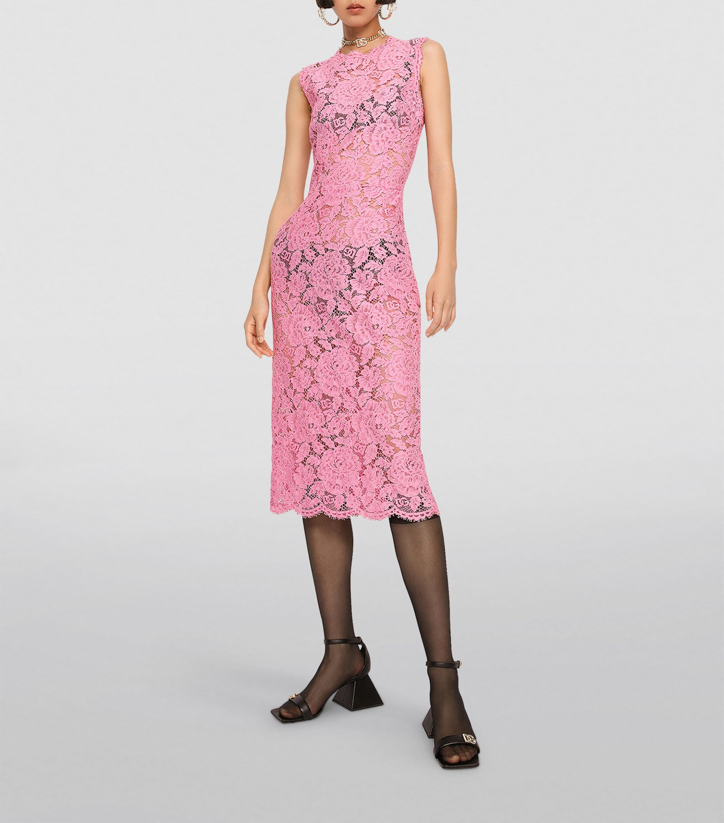 Dolce&Gabbana Womens Lace Midi Dress Pink Image 2