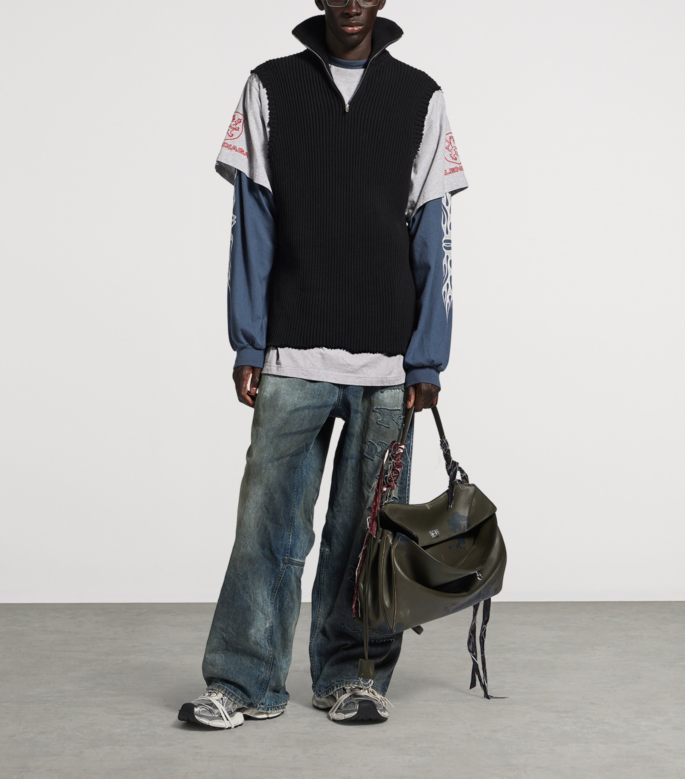 Balenciaga Mens Hybrid Layered Quarter-Zip Sweater Image 2