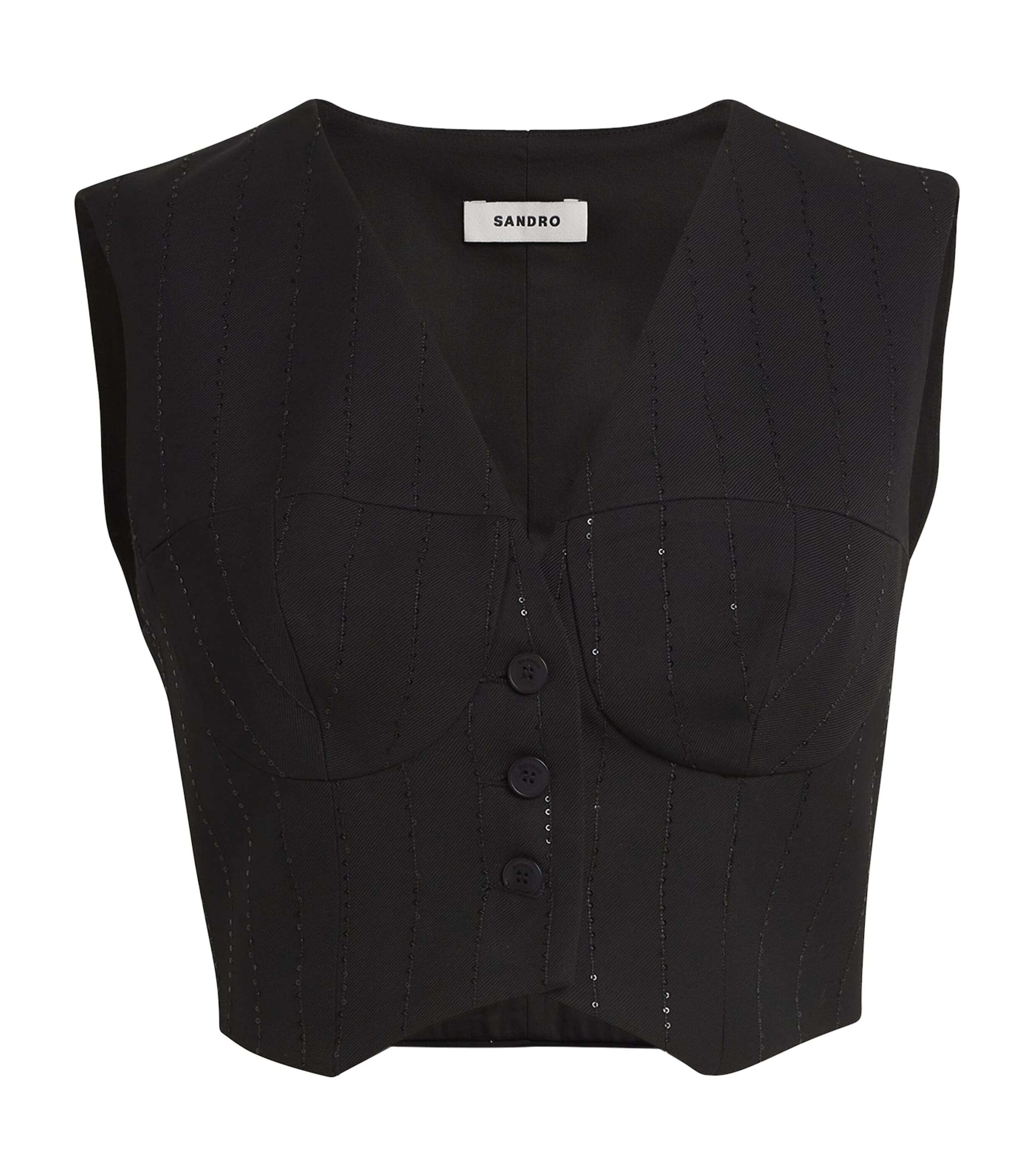 Sandro Sequin-stripe Waistcoat In Black