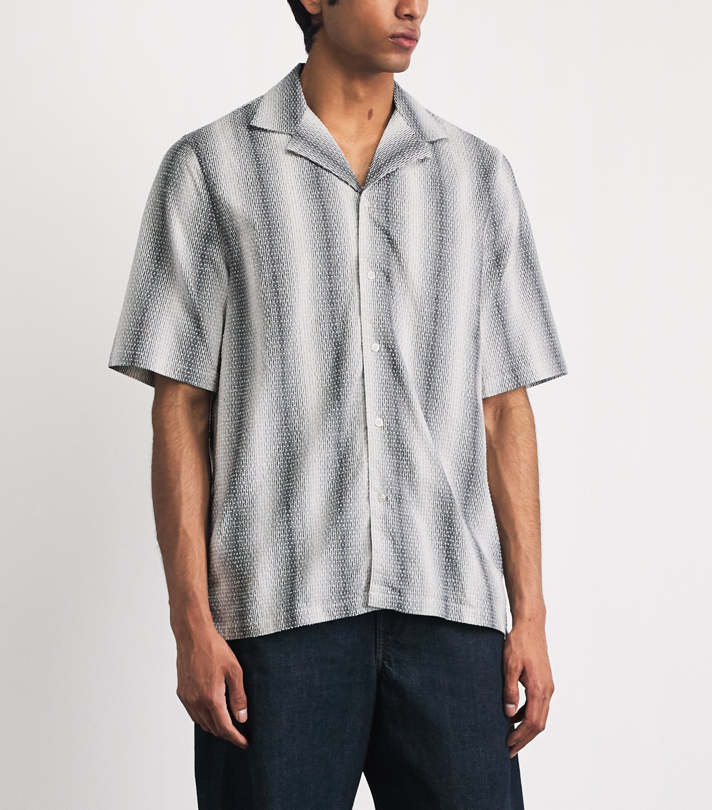 Officine Generale Mens Seersucker Eren Shirt Midgrey/white Image 4