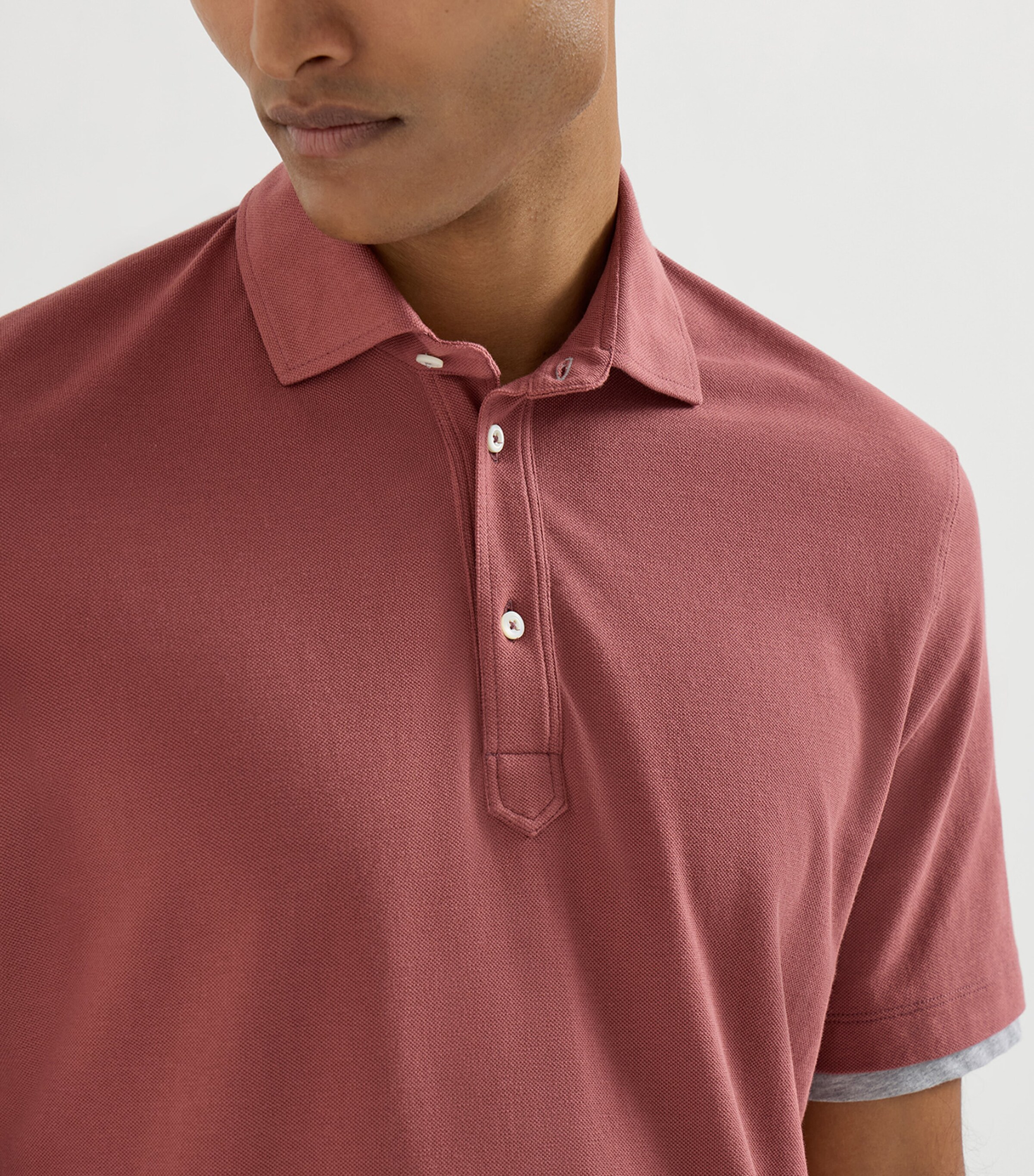 Brunello Cucinelli Mens Cotton Piqué Faux-Layerering Polo Shirt Image 6