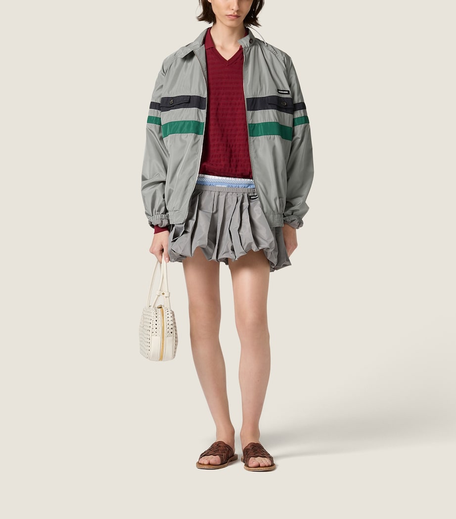Miu Miu Womens Technical Silk Stripe Jacket Grey Image 2