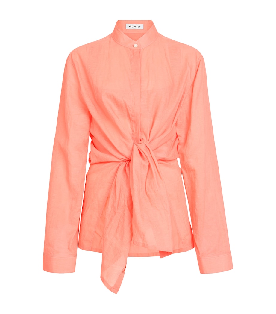 Alaïa Womens Cotton-Linen Tie Detail Shirt Coral Image 1