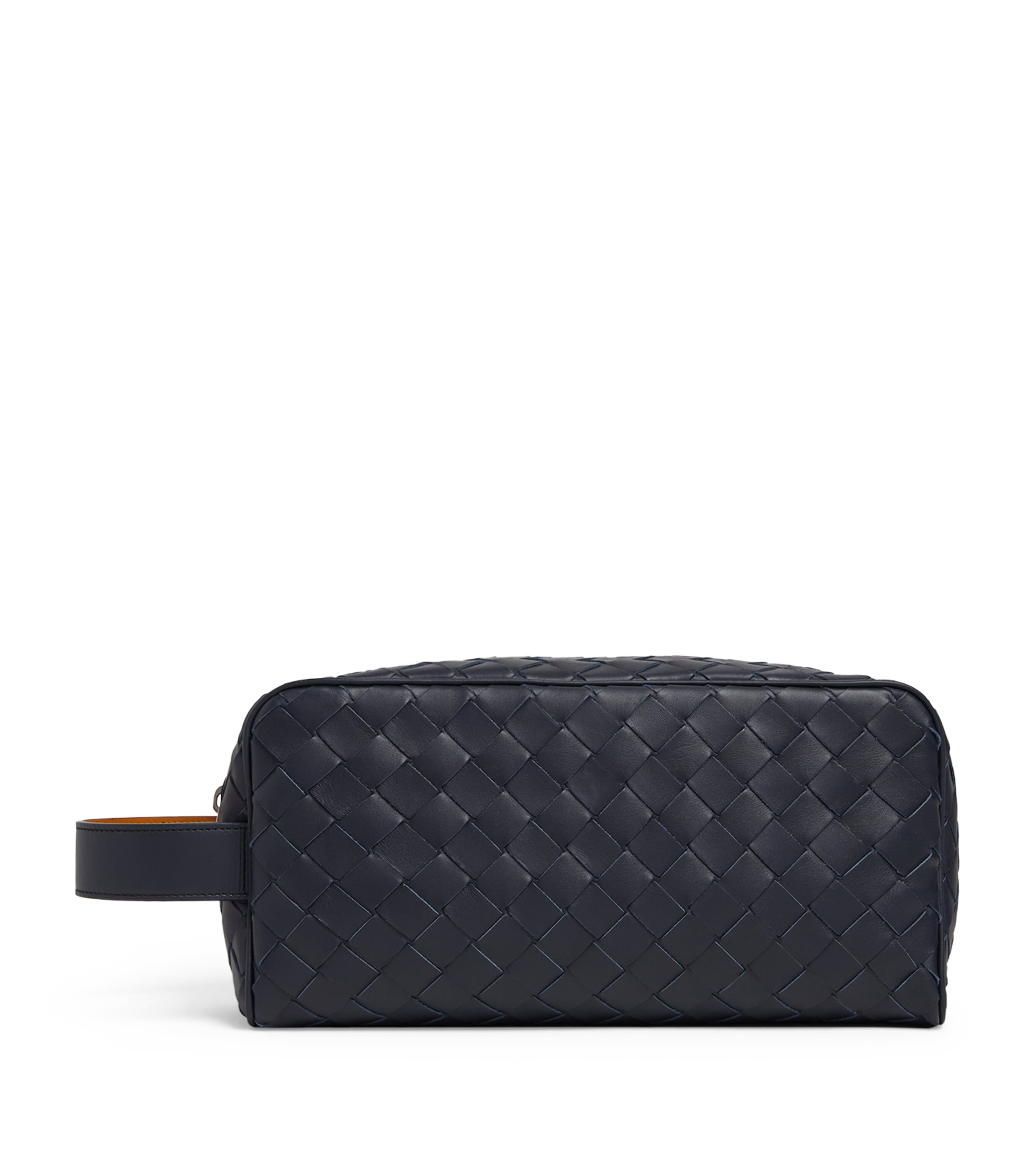 Bottega Veneta Leather Intrecciato Wash Bag In Blue