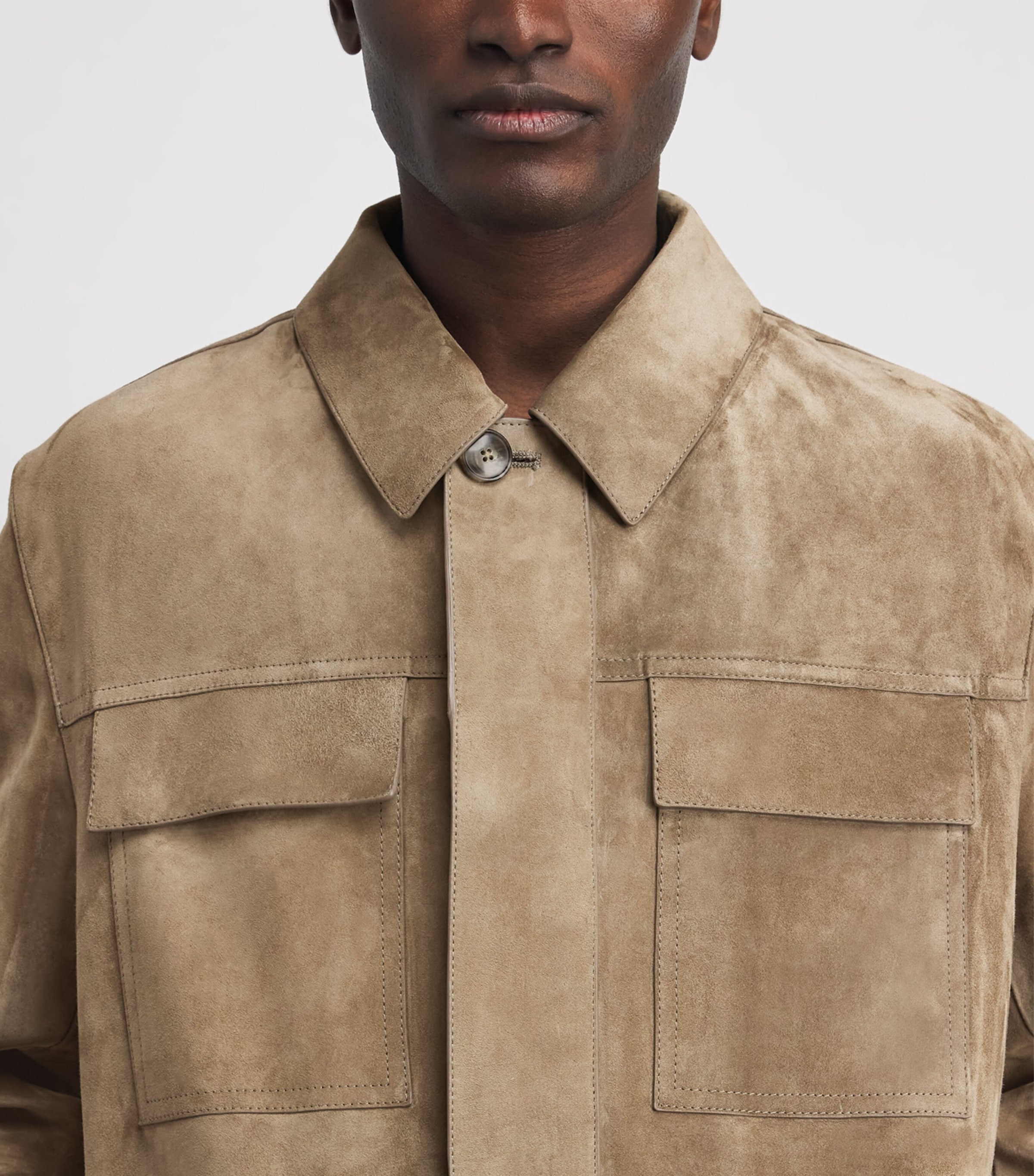 Yves Salomon Mens Suede Zip-Up Jacket Seigle Image 3