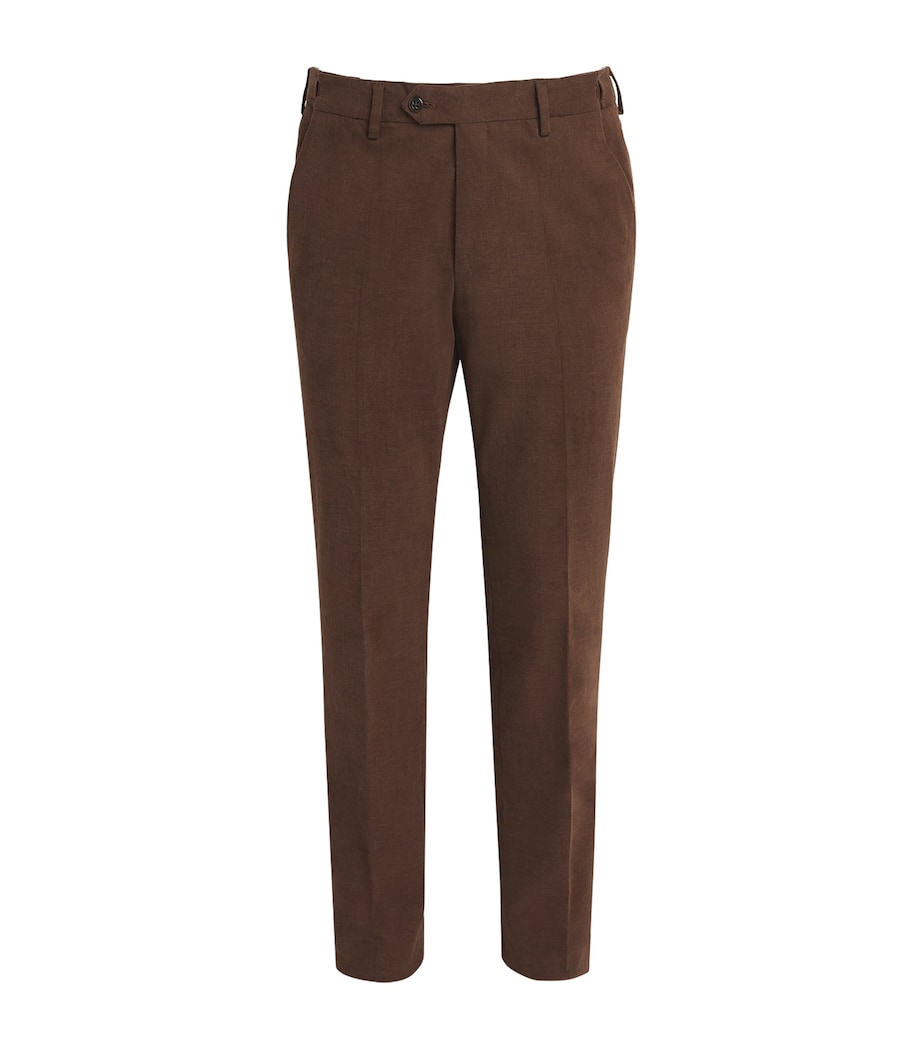 Corneliani Mens Cotton Twill Flat-Front Trousers Burnd Land Brown Image 1