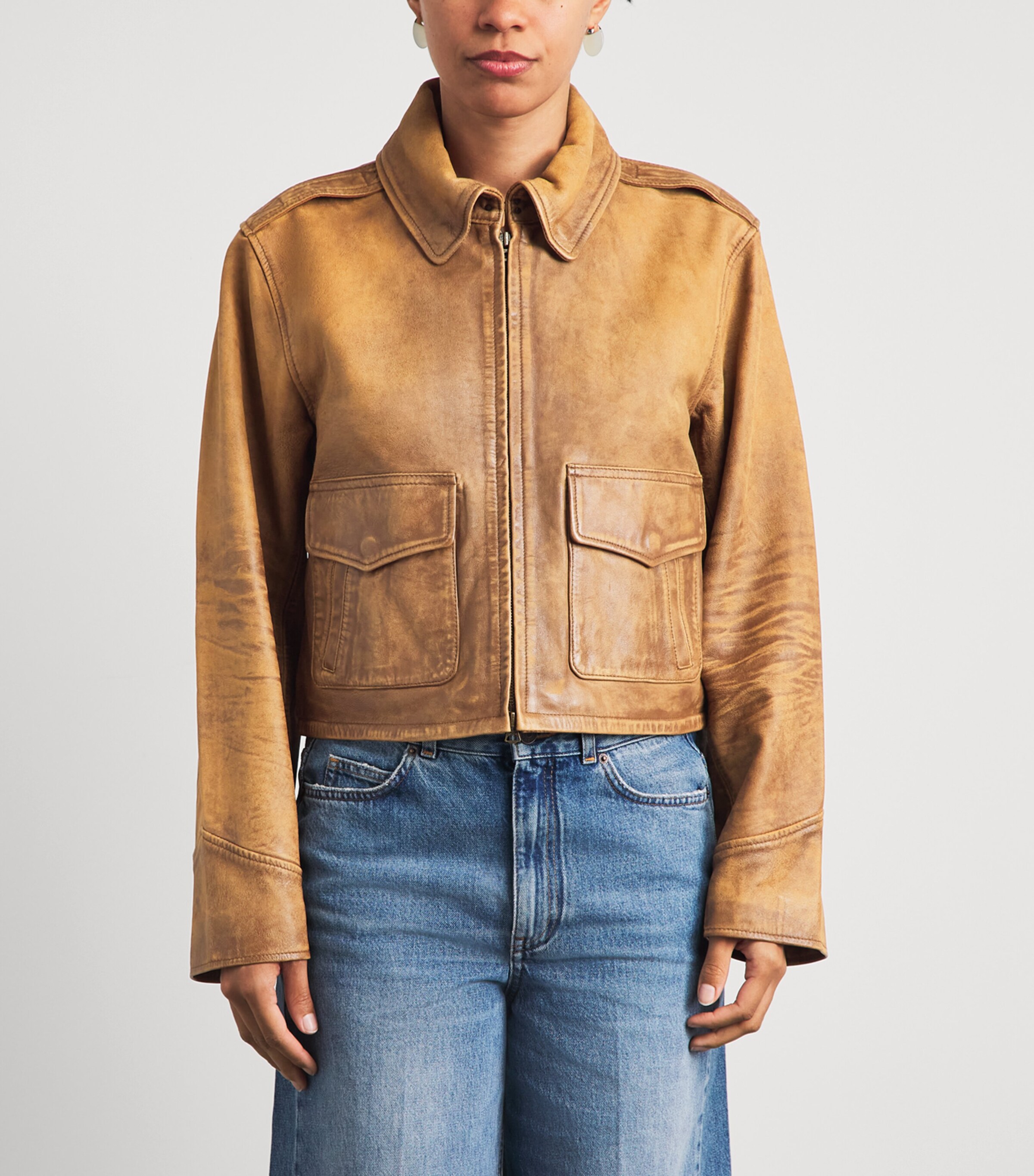 Polo Ralph Lauren Womens Distressed Leather Jacket Light Brown Image 4